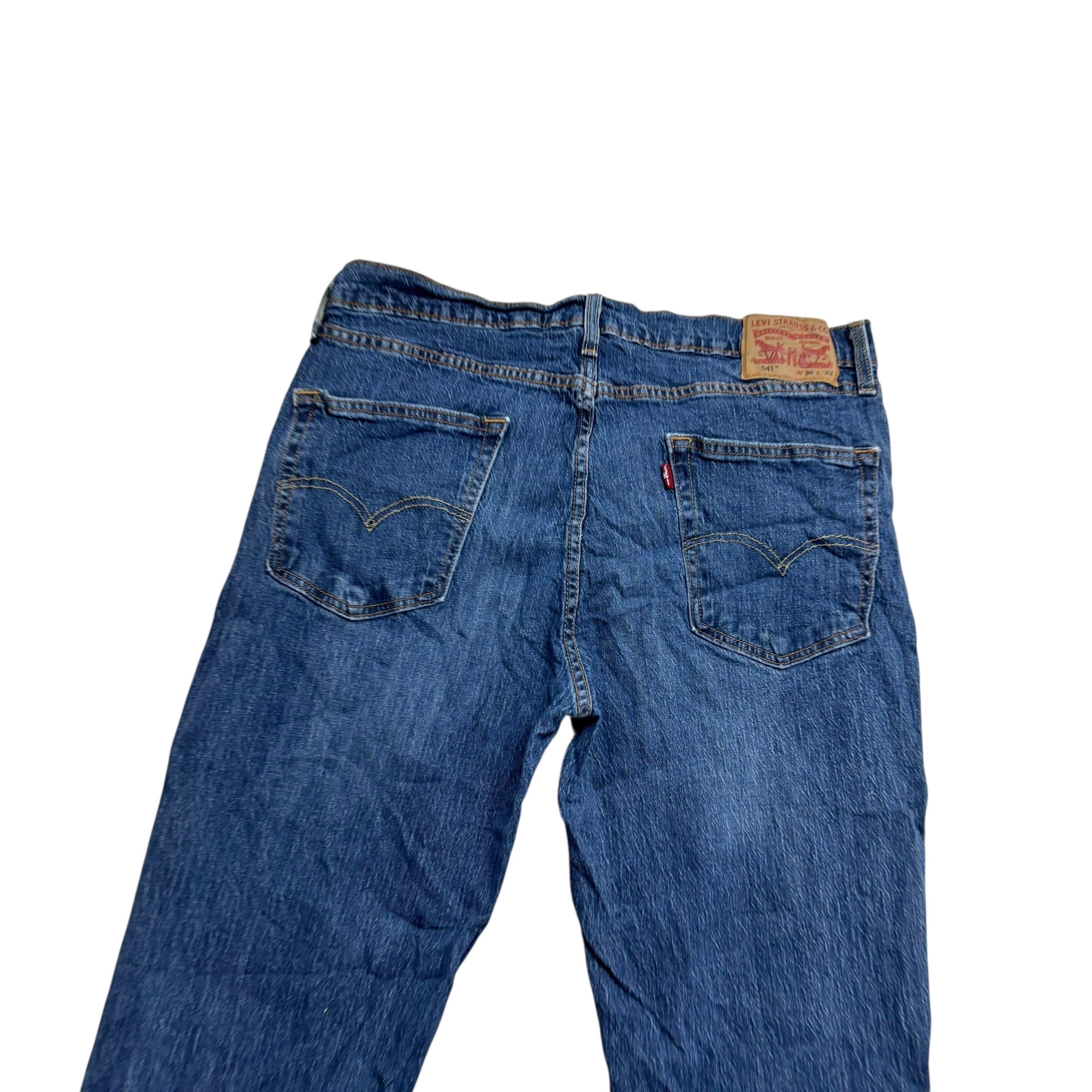 Levis 541 Jeans W36 L32 Mens Mid Blue Athletic Tapered Fit Stretch Denim (E)