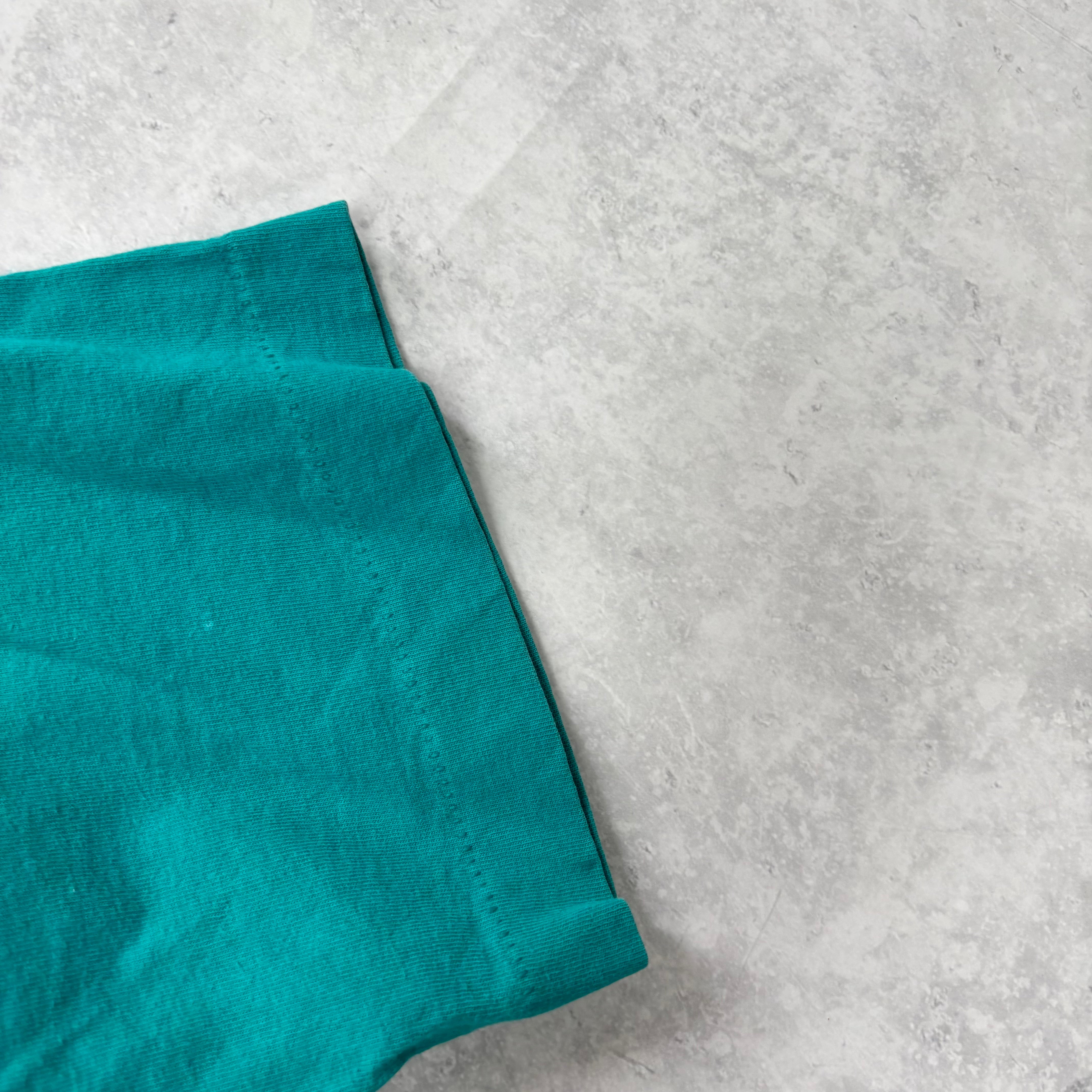 Vintage T Shirt Mens XL Turquoise Blue Single Stitch Graphic Print 90s (E)