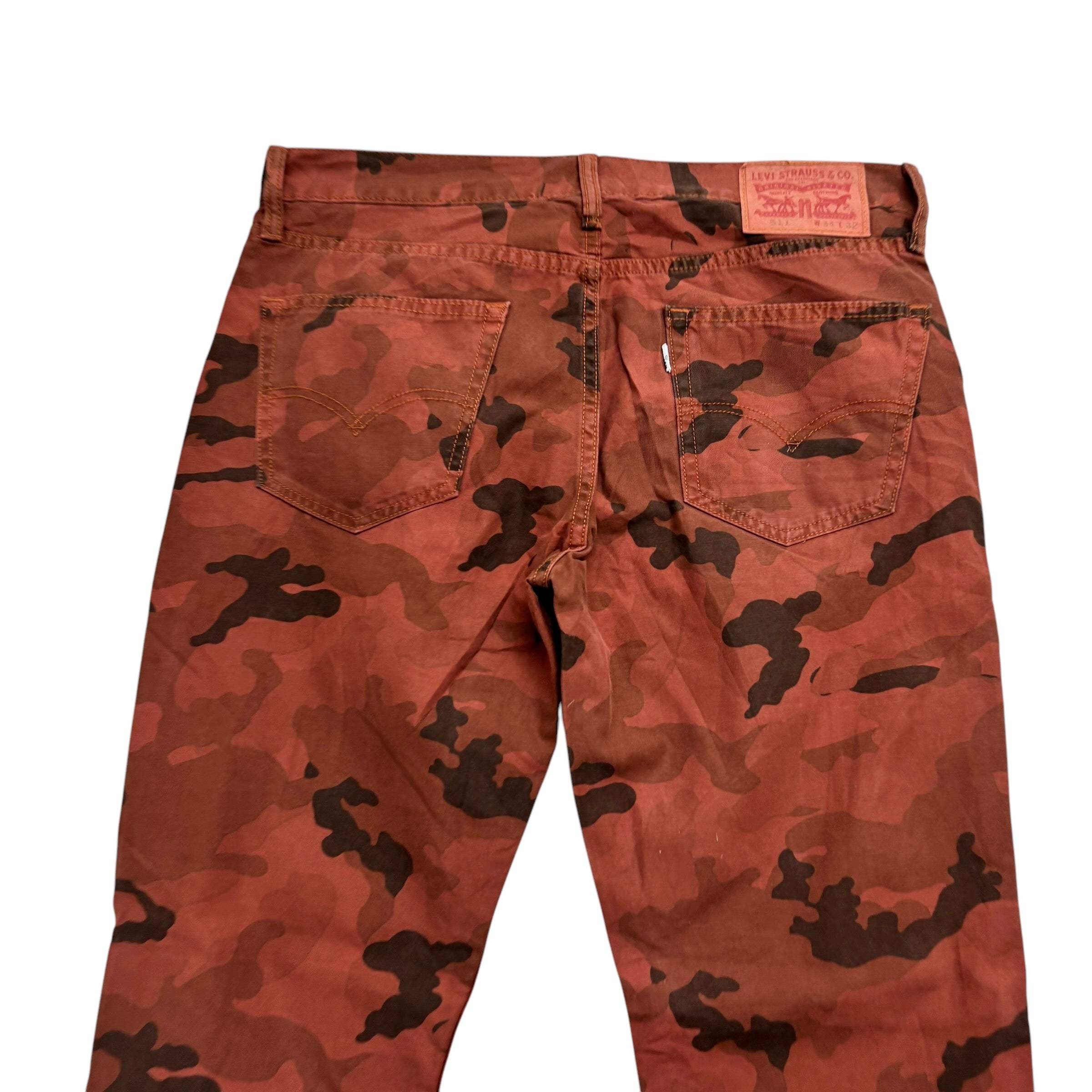 Levis 511 Trousers W34 L32 Mens Red Camoflage Slim Fit Cotton Pants (E)