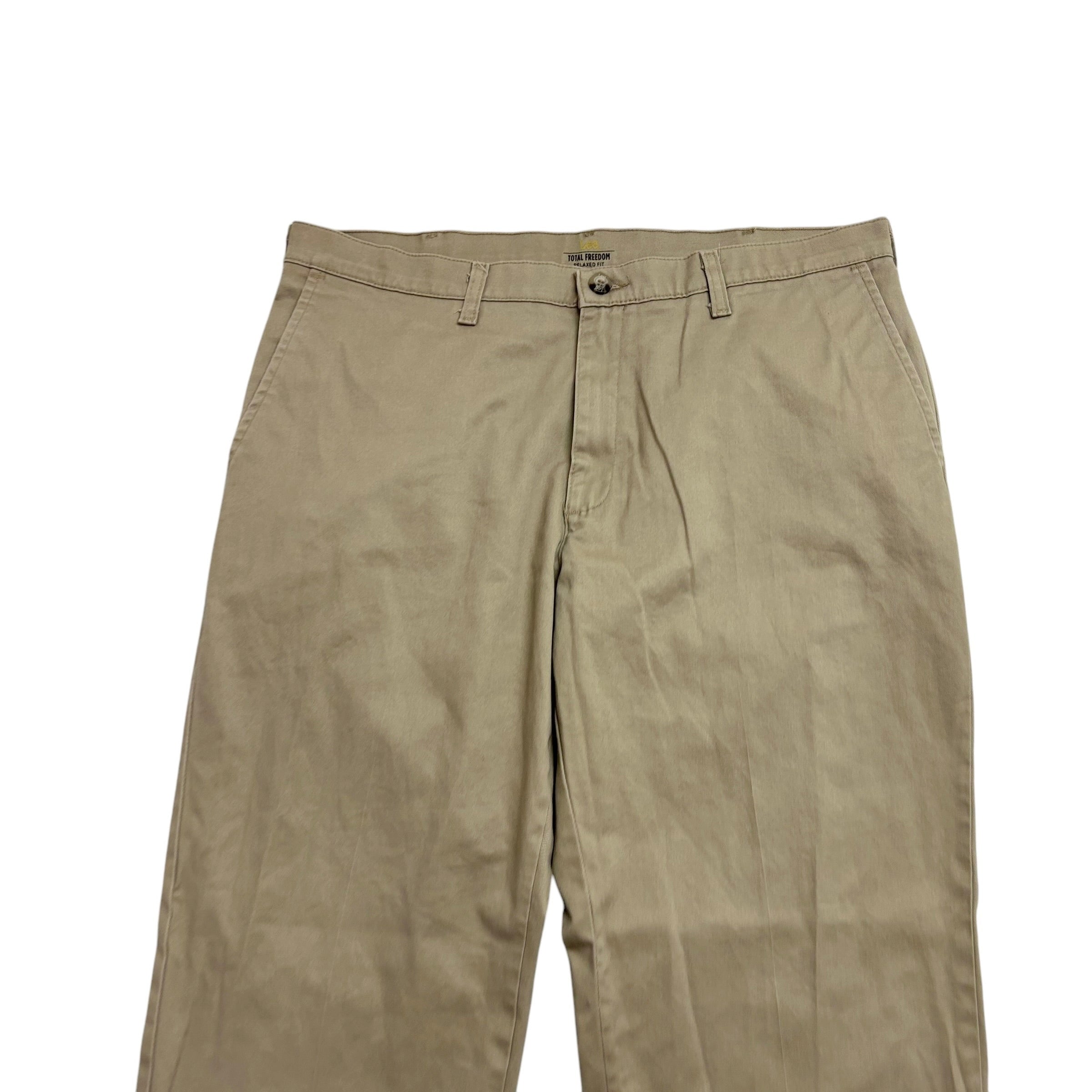 Lee Trousers W36 L30 Mens Beige Khaki Relaxed Fit Total Freedom Pants (E)