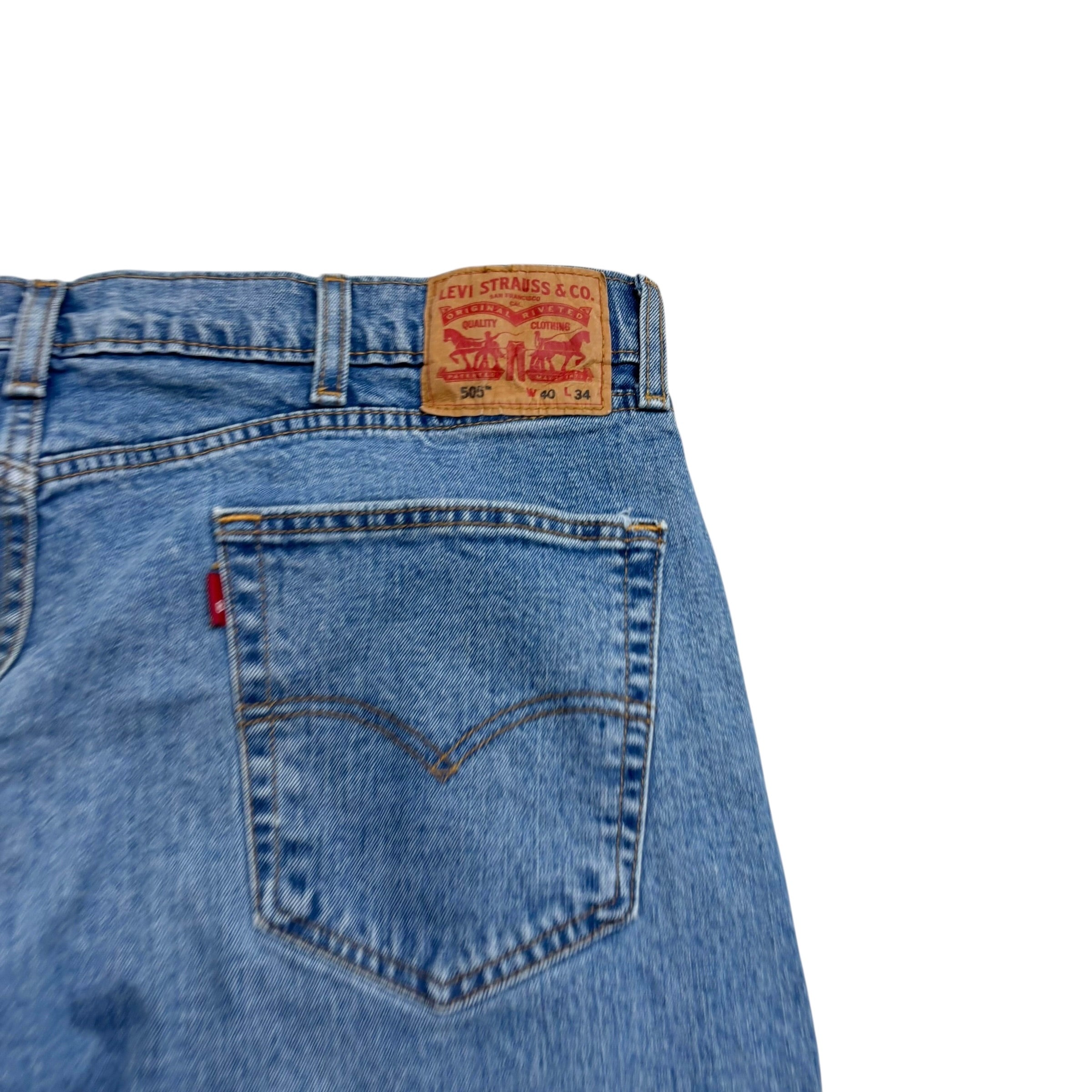 Levis 505 Jeans W38 L34 Mens Light Blue Regular Straight Fit Stretch Denim