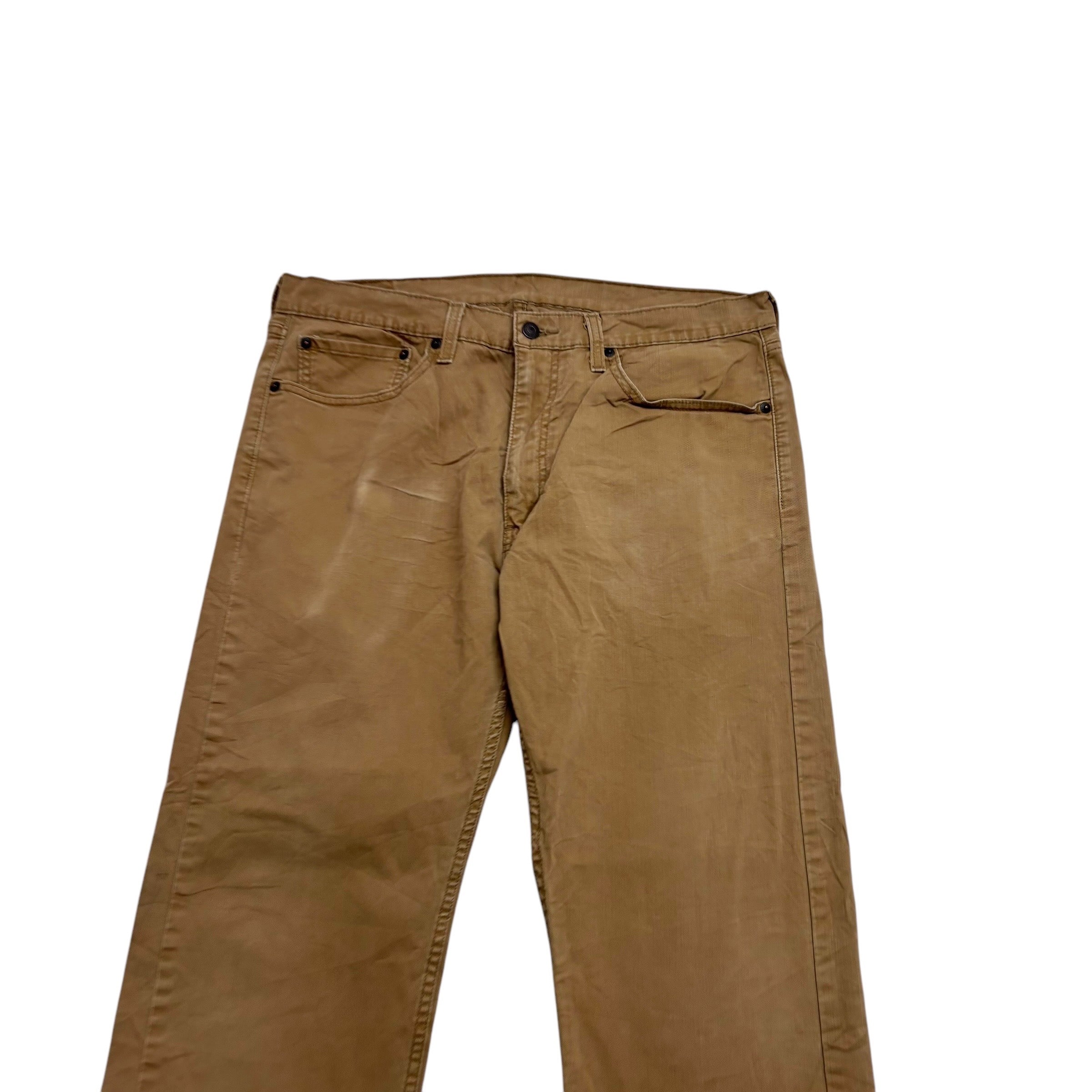 Levis 505 Jeans W36 L30 Mens Tan Beige Regular Straight Fit Stretch Denim (F)