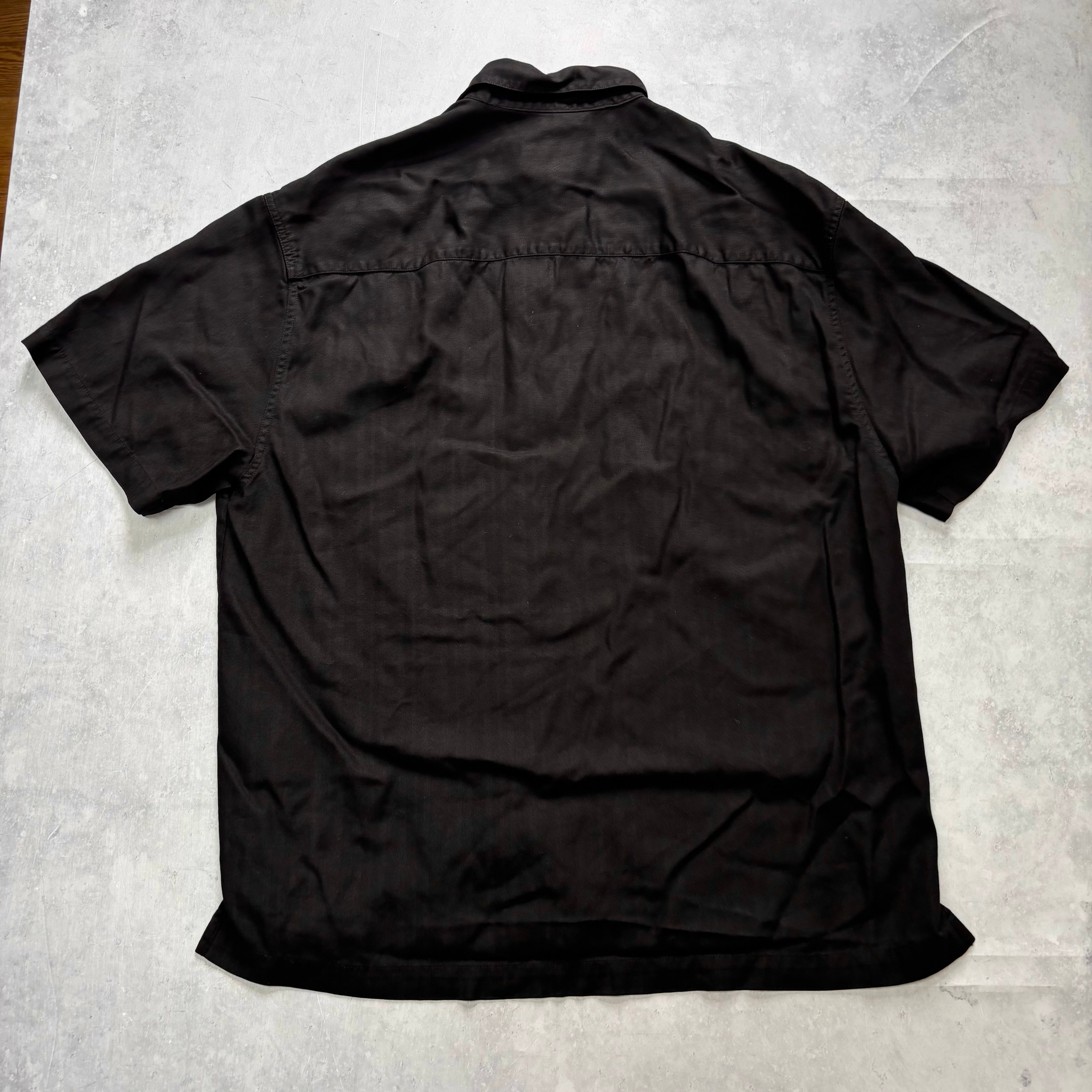 Vintage Shirt Mens Large Black Rayon Short Sleeve (E)