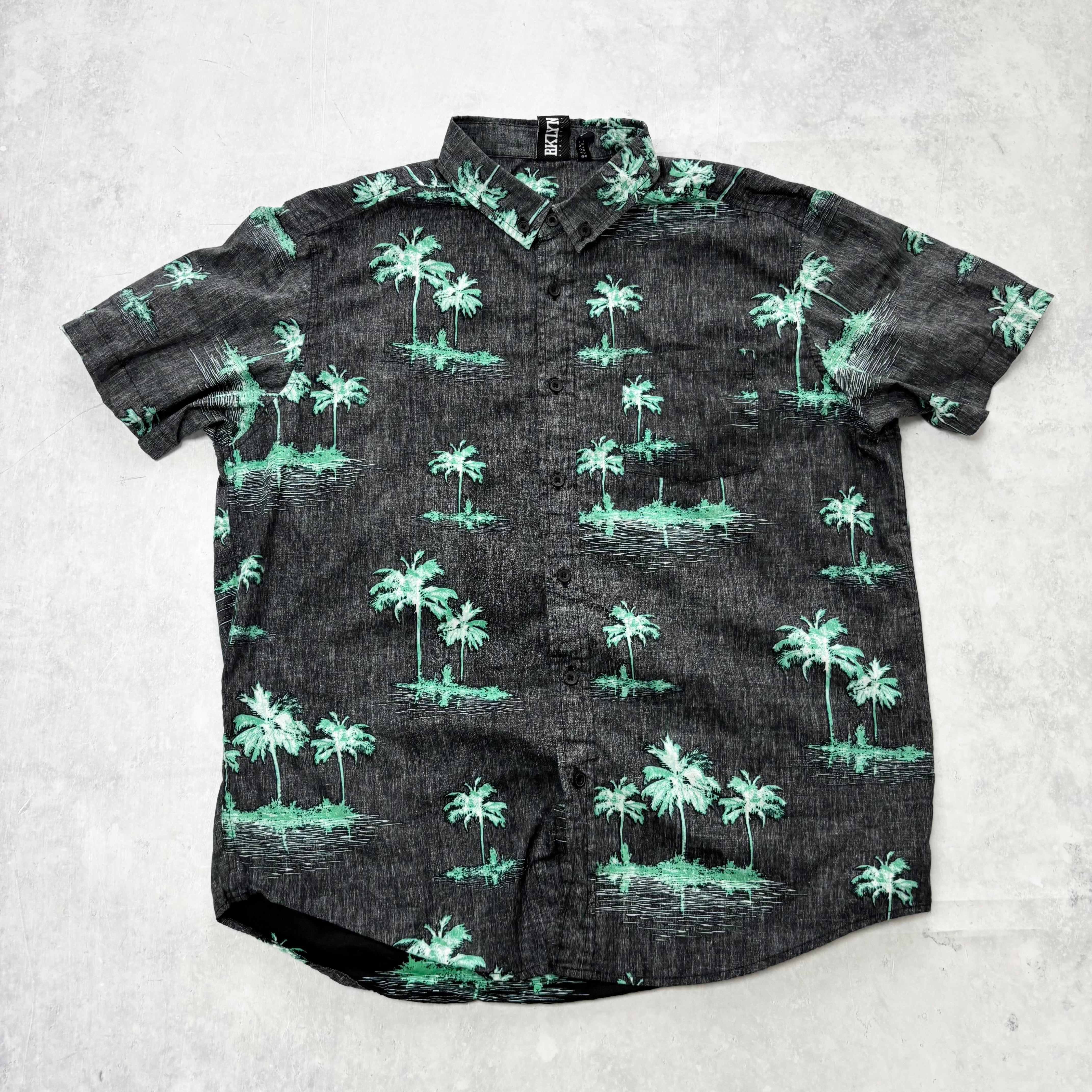 Hawaiian Shirt Mens Large Black Floral Aloha Short Sleeve Cotton Regular Fit (E)