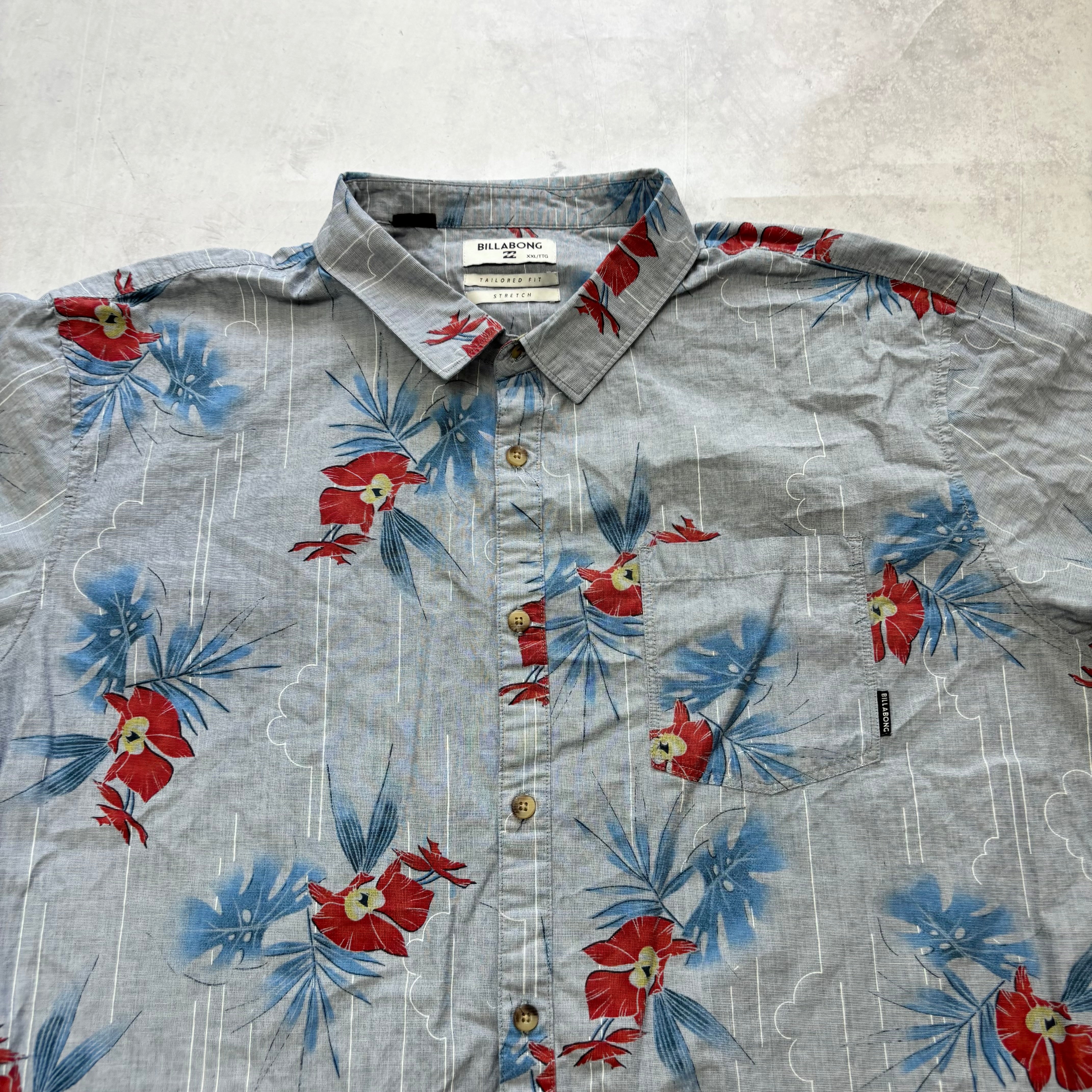 Billabong Hawaiian Shirt Mens XXL Blue Floral Aloha Short Sleeve Cotton (E)