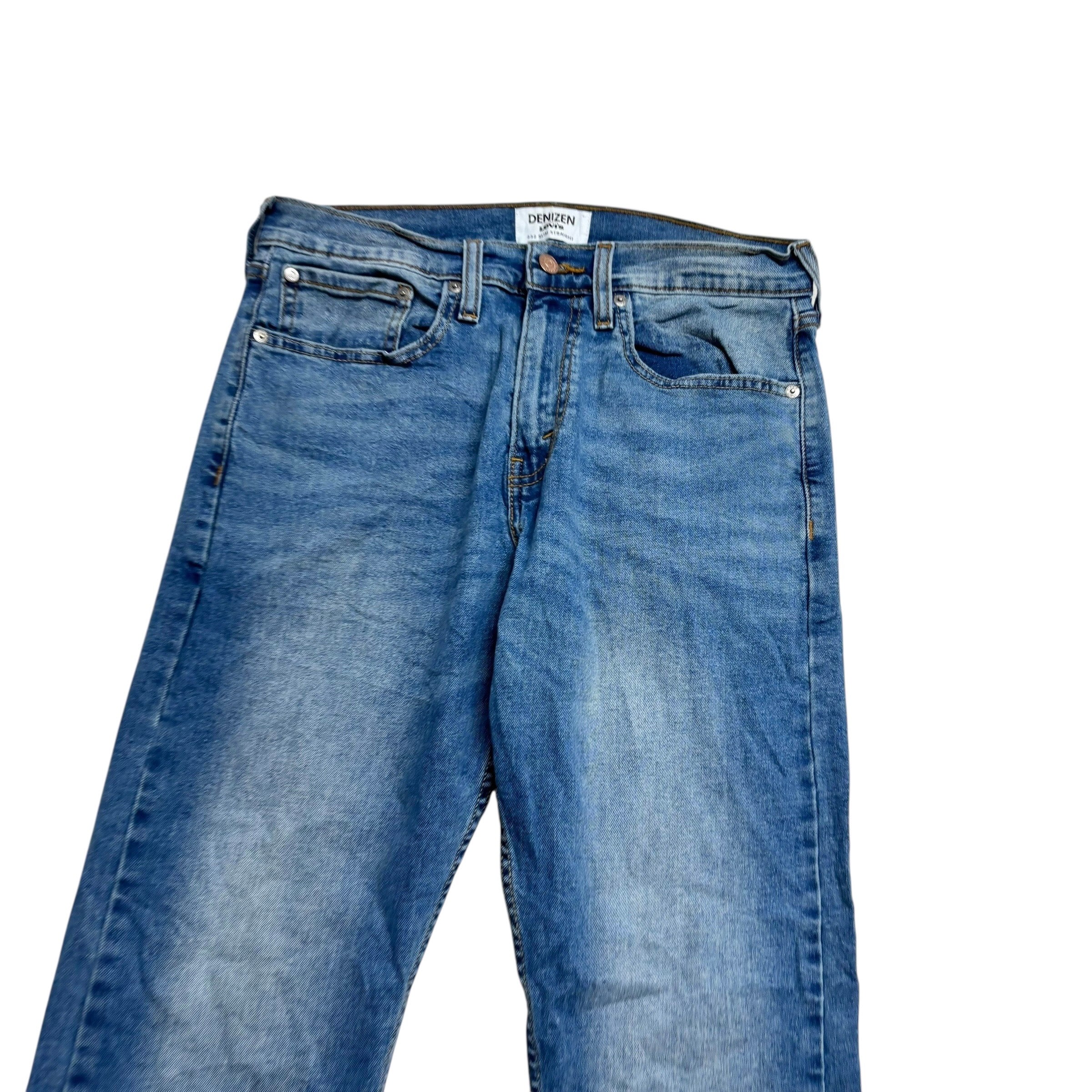 Levis Denizen Jeans W32 L32 Mens Mid Blue Slim Straight Fit Stretch (E)