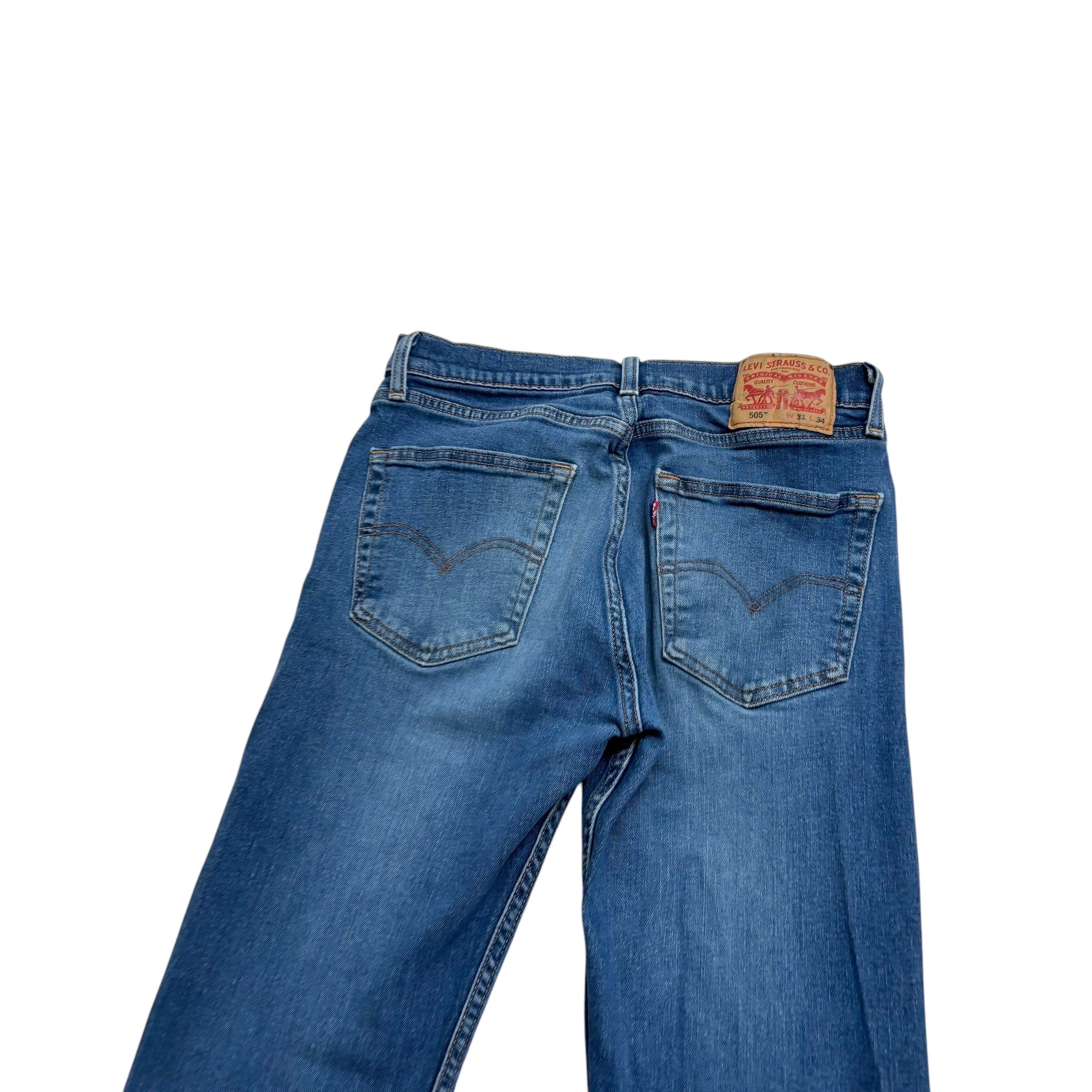 Levis 505 Jeans W30 L33 Mens Mid Blue Regular Straight Fit Stretch Denim