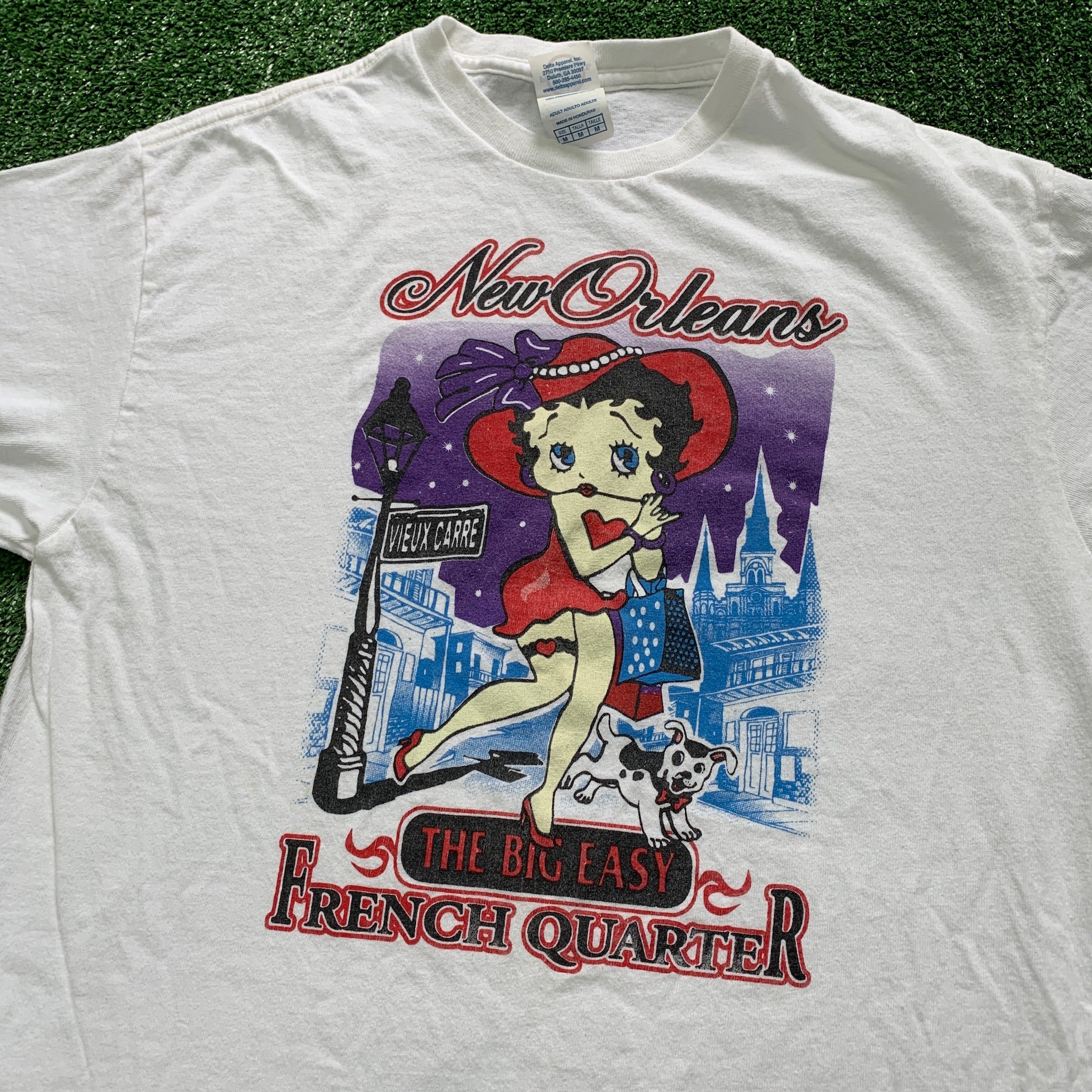 Vintage T Shirt Mens Medium White Graphic Print 00s USA Cartoon Tourist