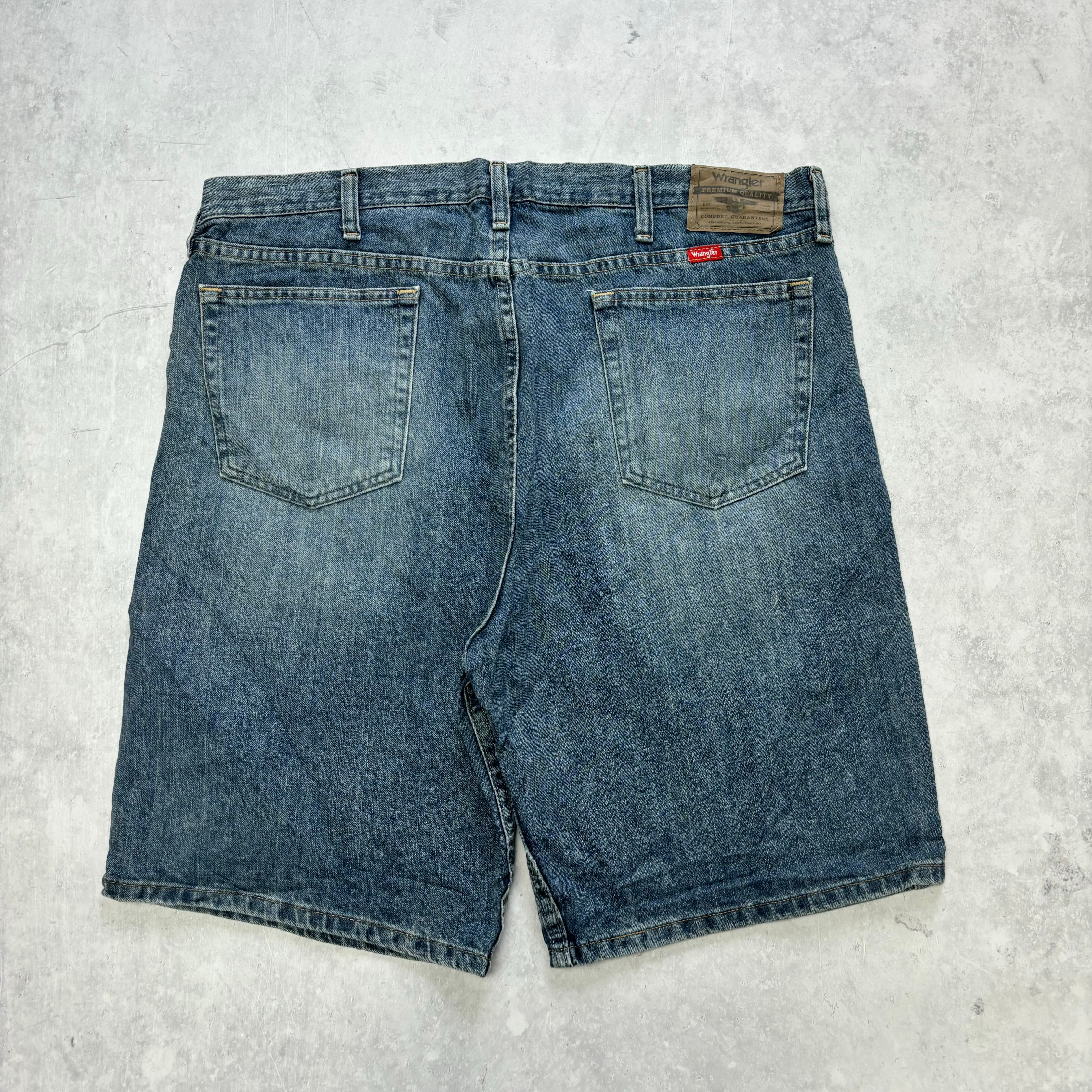 Vintage Wrangler Jorts W38 Mens Denim Shorts Mid Blue Baggy Relaxed Fit