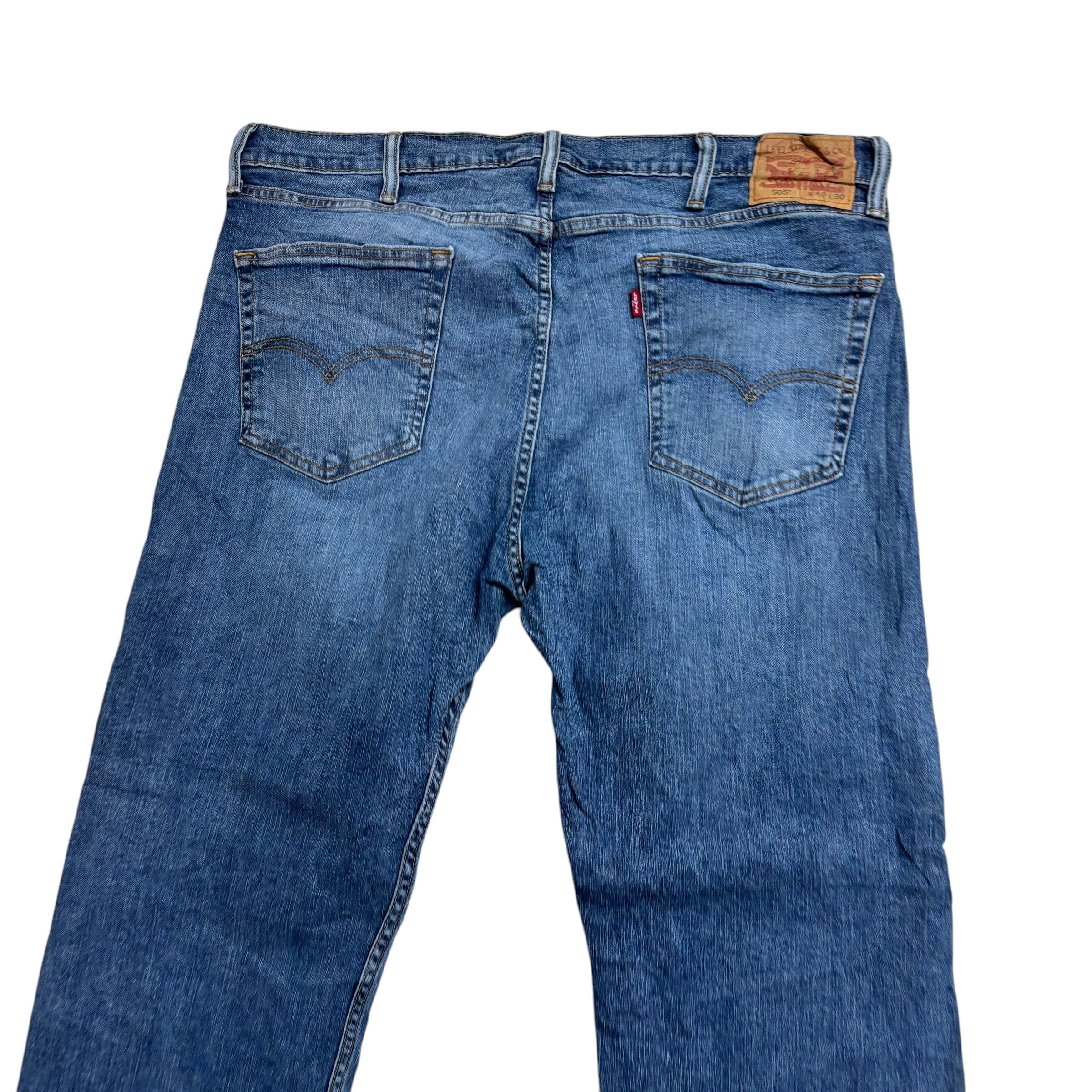 Levis 505 Jeans W40 L30 Mens Mid Blue Regular Straight Fit Stretch Denim (E)