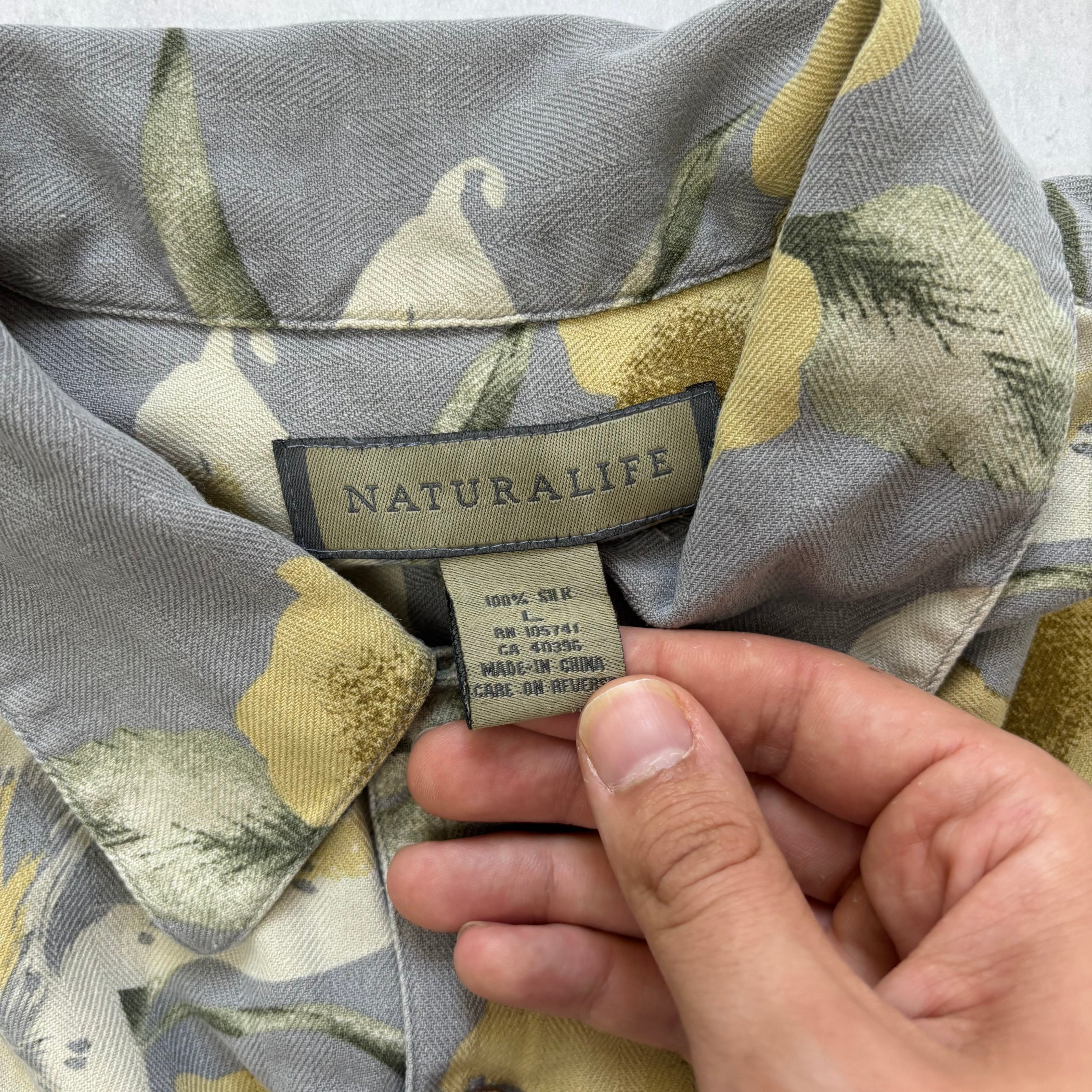 Vintage Hawaiian Shirt Mens Large Blue Silk Aloha Floral Short Sleeve Silk (E)