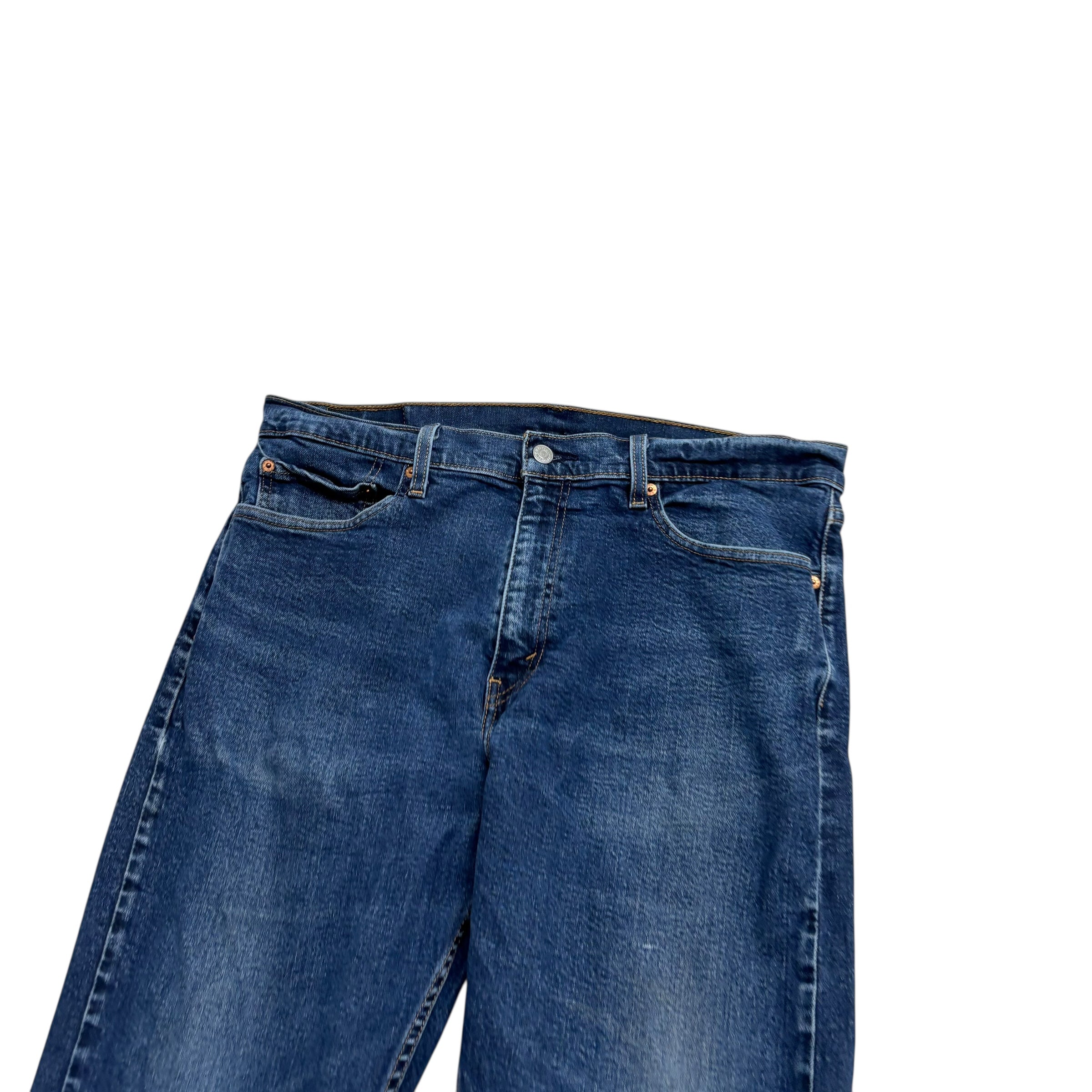 Levis 505 Jeans W36 L31 Mens Dark Blue Regular Straight Fit Stretch Denim (F)