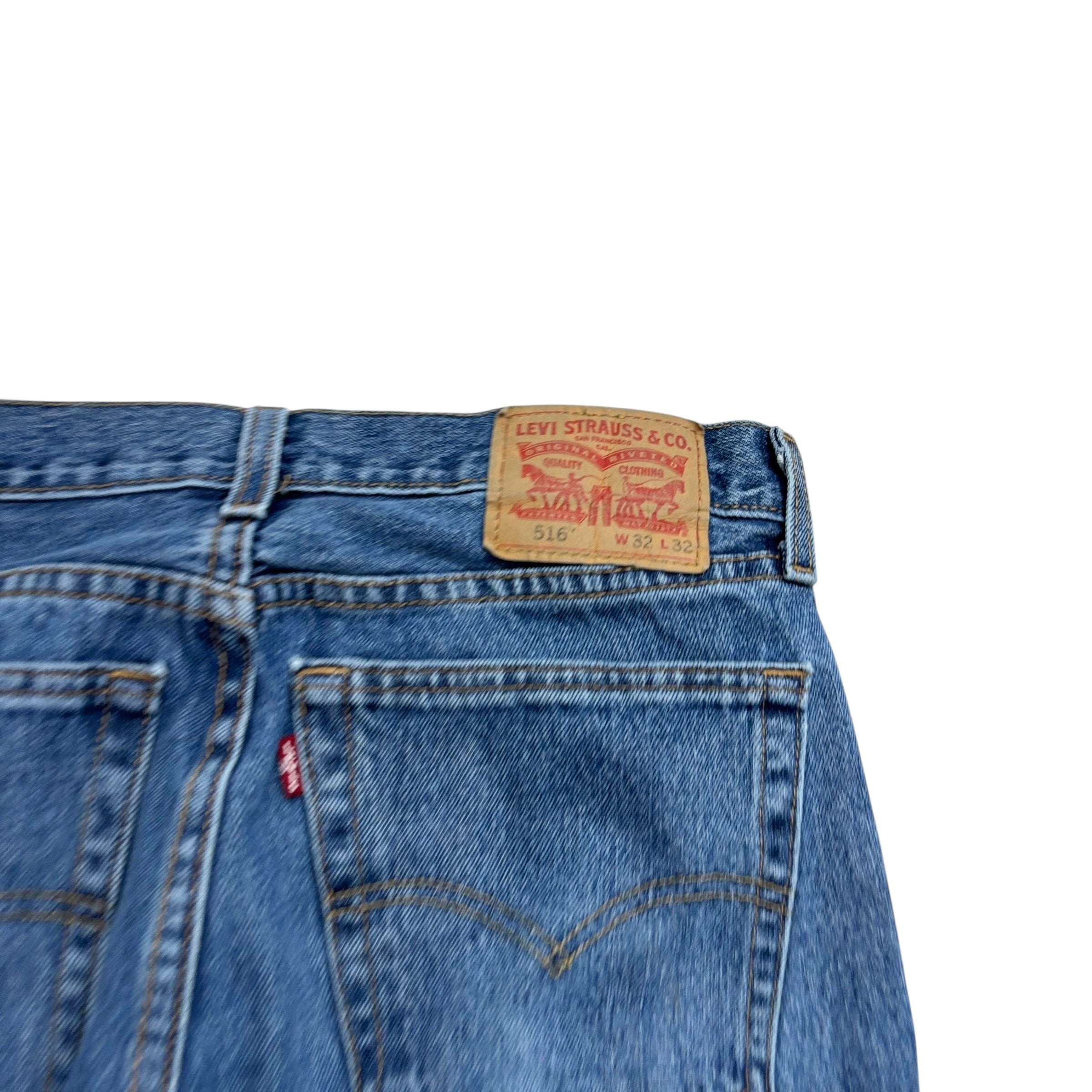 Levis 516 Jeans W32 L32 Mens Mid Blue Slim Straight Fit Denim (E)