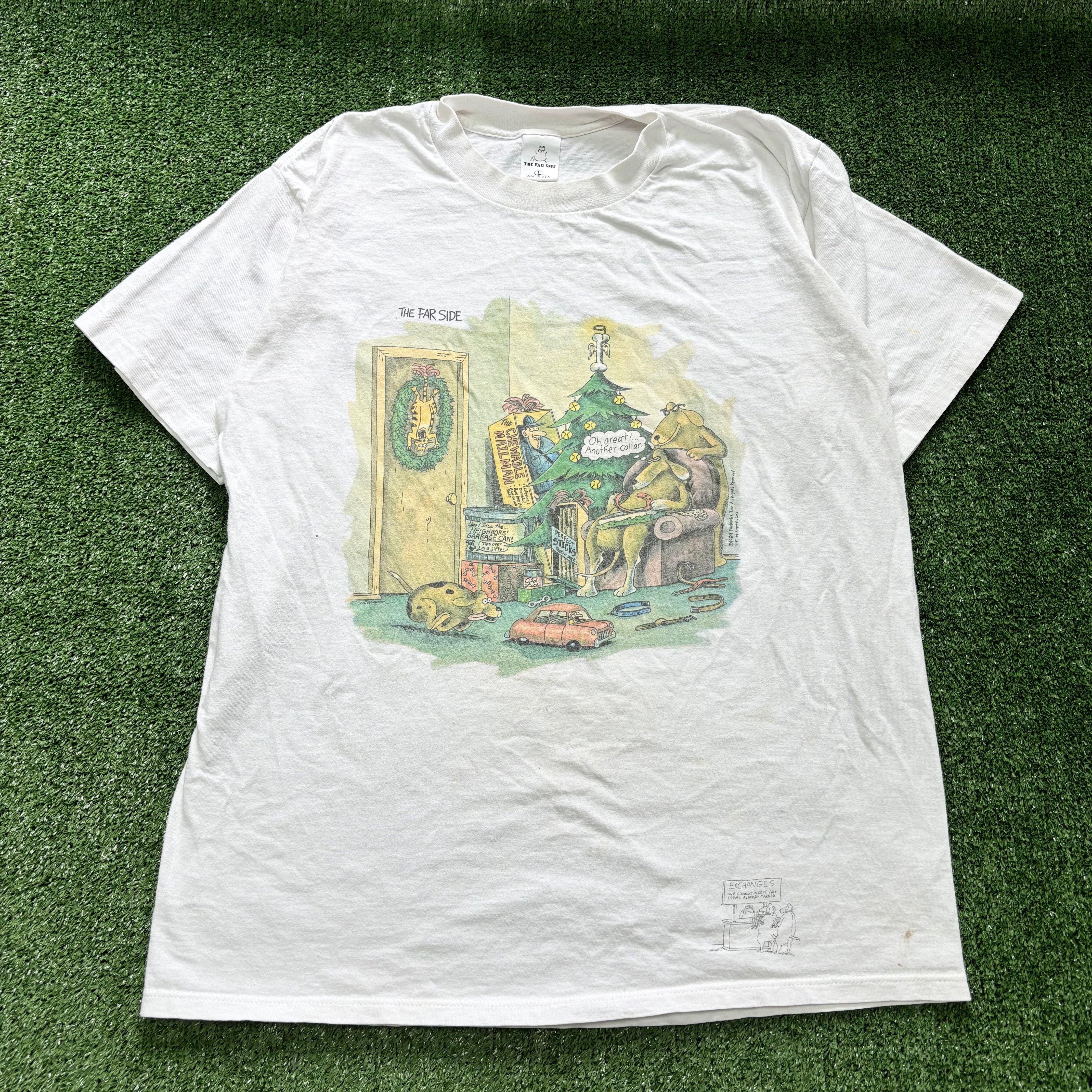 Vintage T Shirt Mens Large White Single Stitch Graphic Print 90s USA Dogs (F)