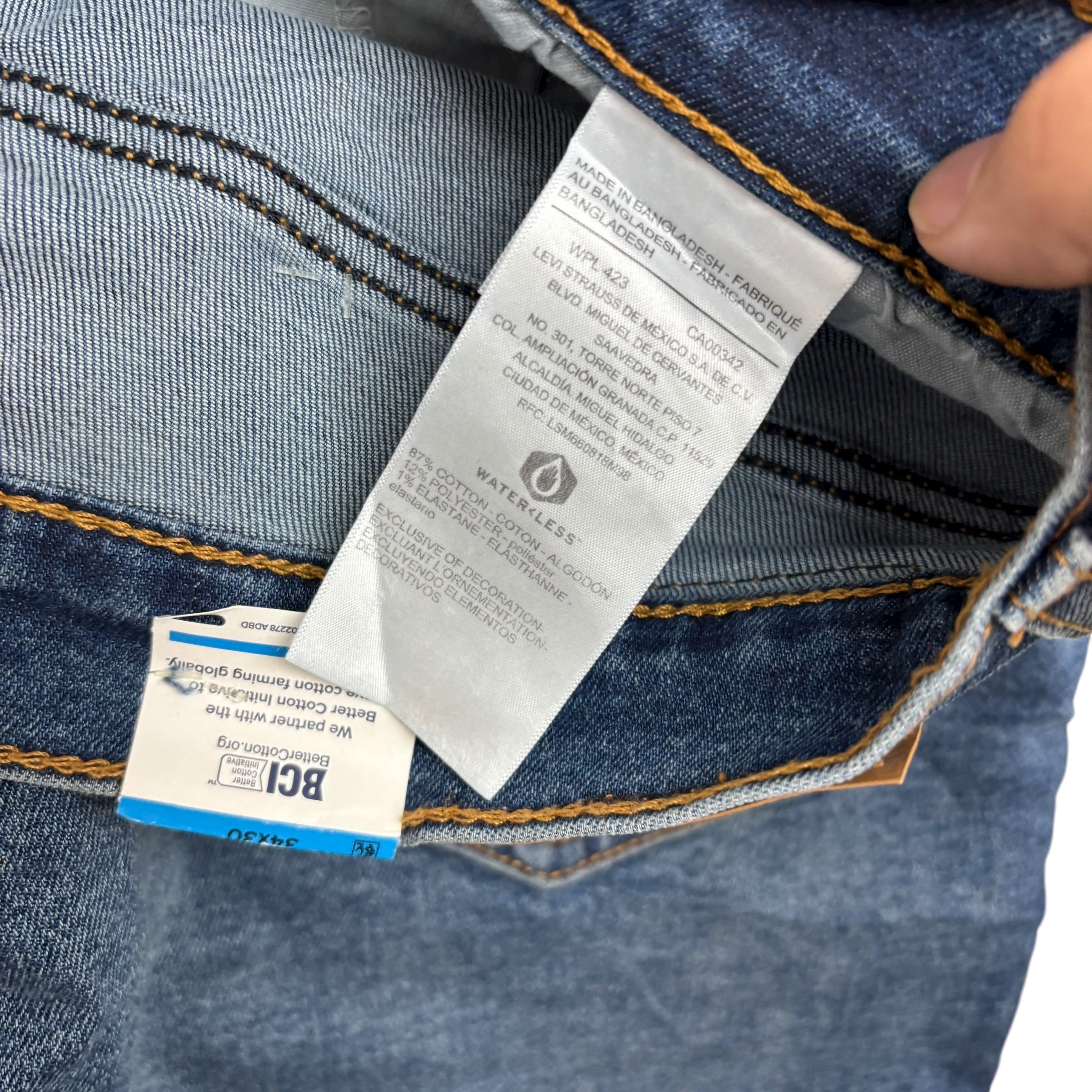 Levis Denizen Jeans W34 L30 Mens Mid Blue Athletic Tapered Fit Stretch (E)