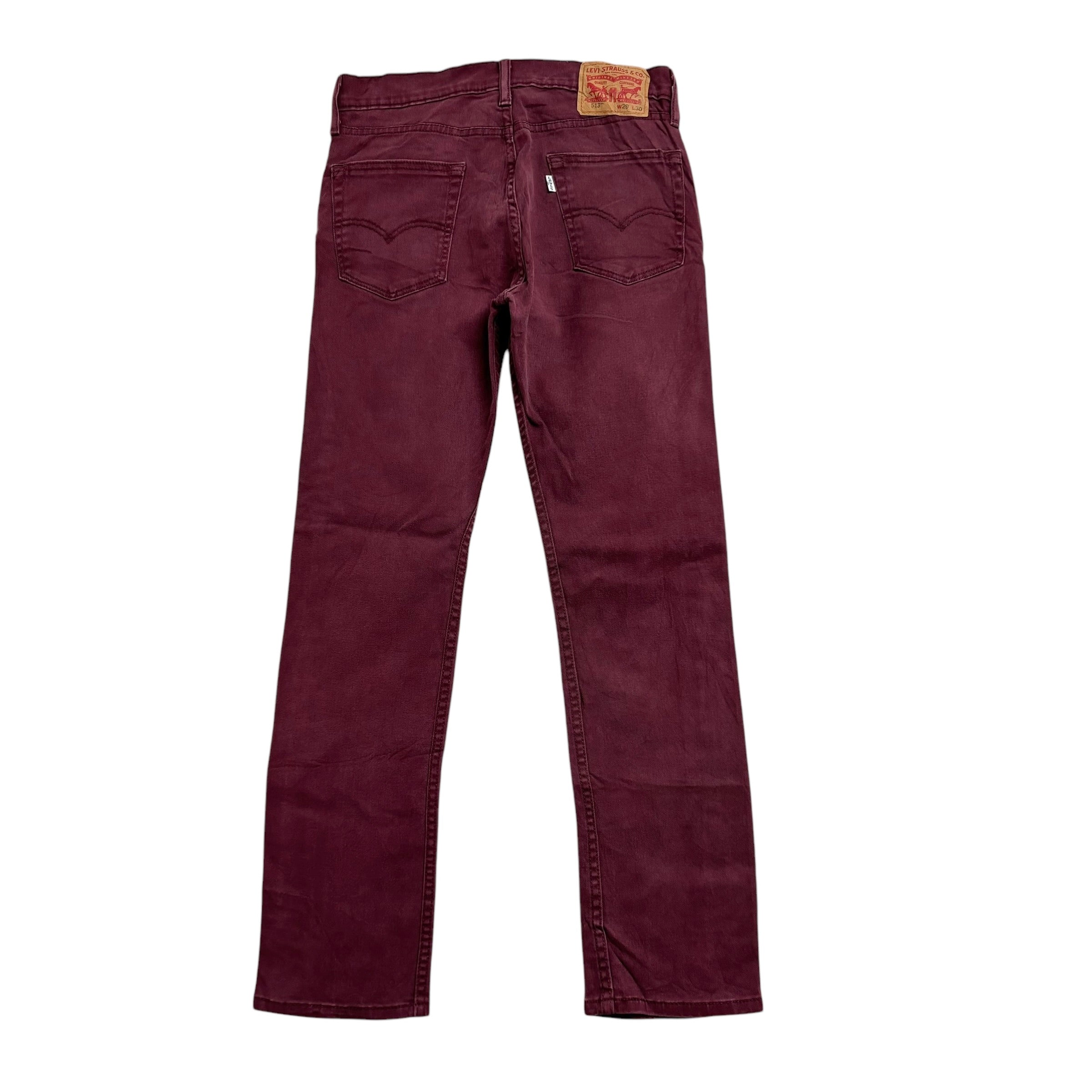 Levis 513 Jeans W29 L30 Mens Burgundy Red Slim Straight Fit Stretch Denim