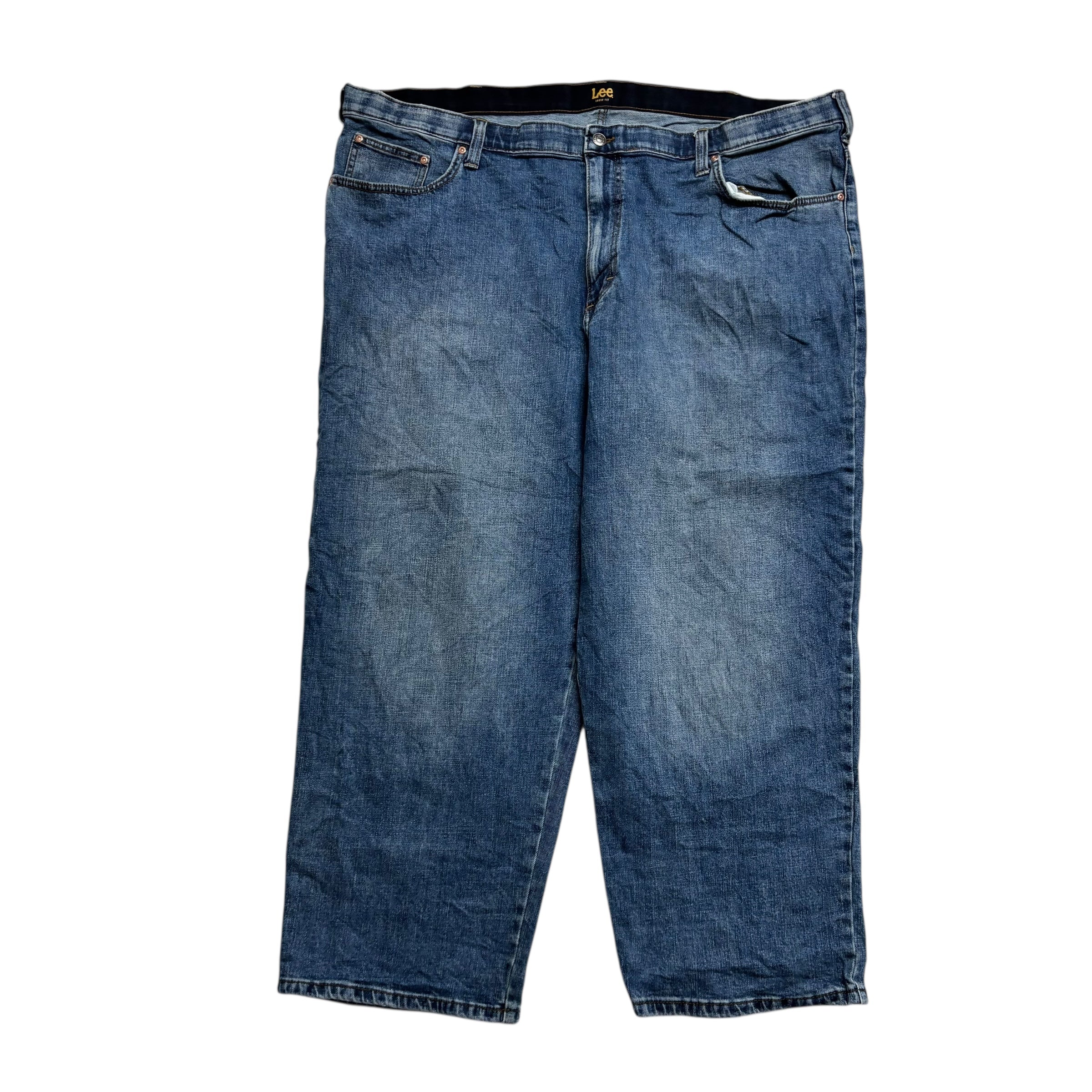 Lee Jeans W48 L28 Mens Mid Blue Relaxed Straight Fit Stretch Denim