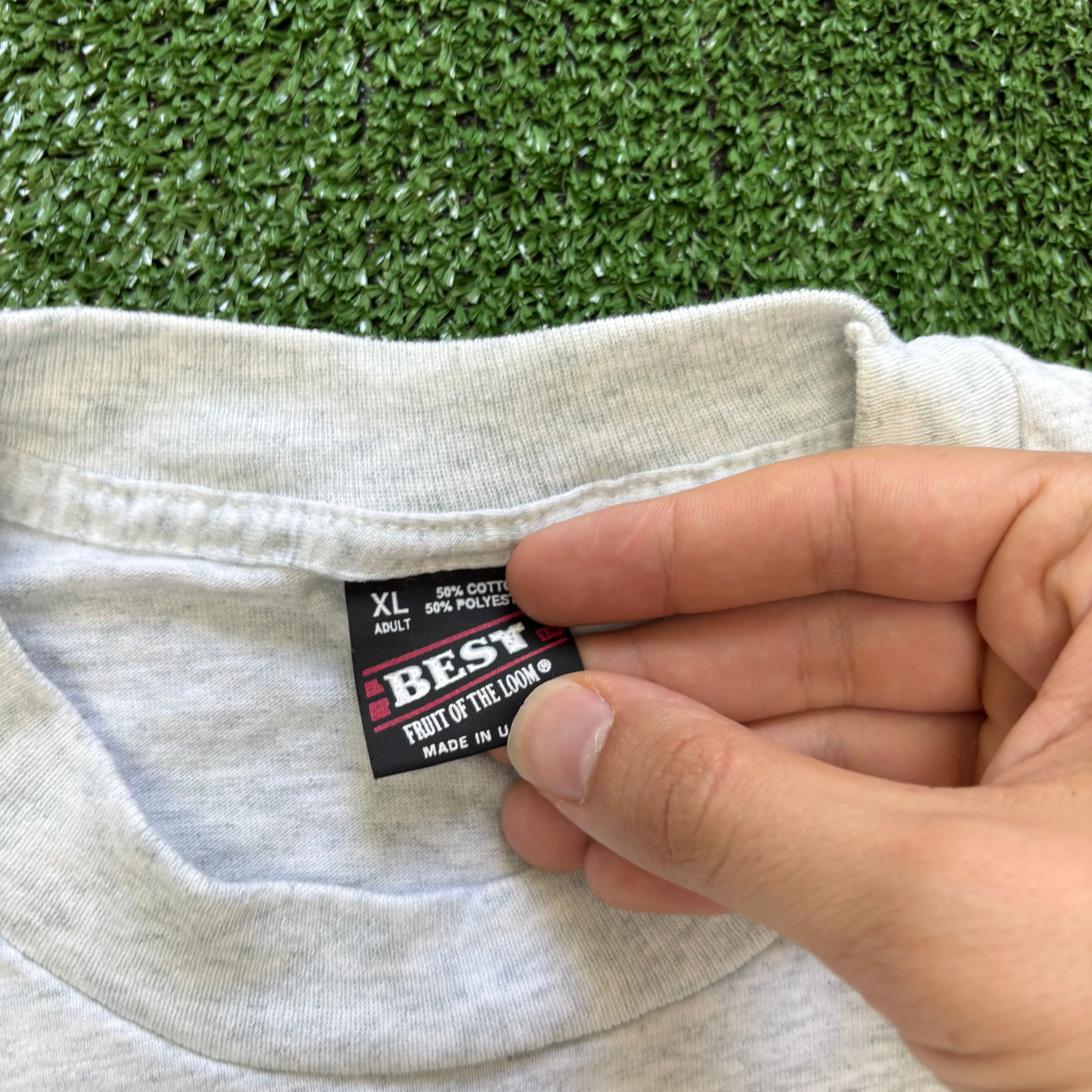 Vintage T Shirt Mens Large Grey Single Stitch Graphic Print 90s USA (F)