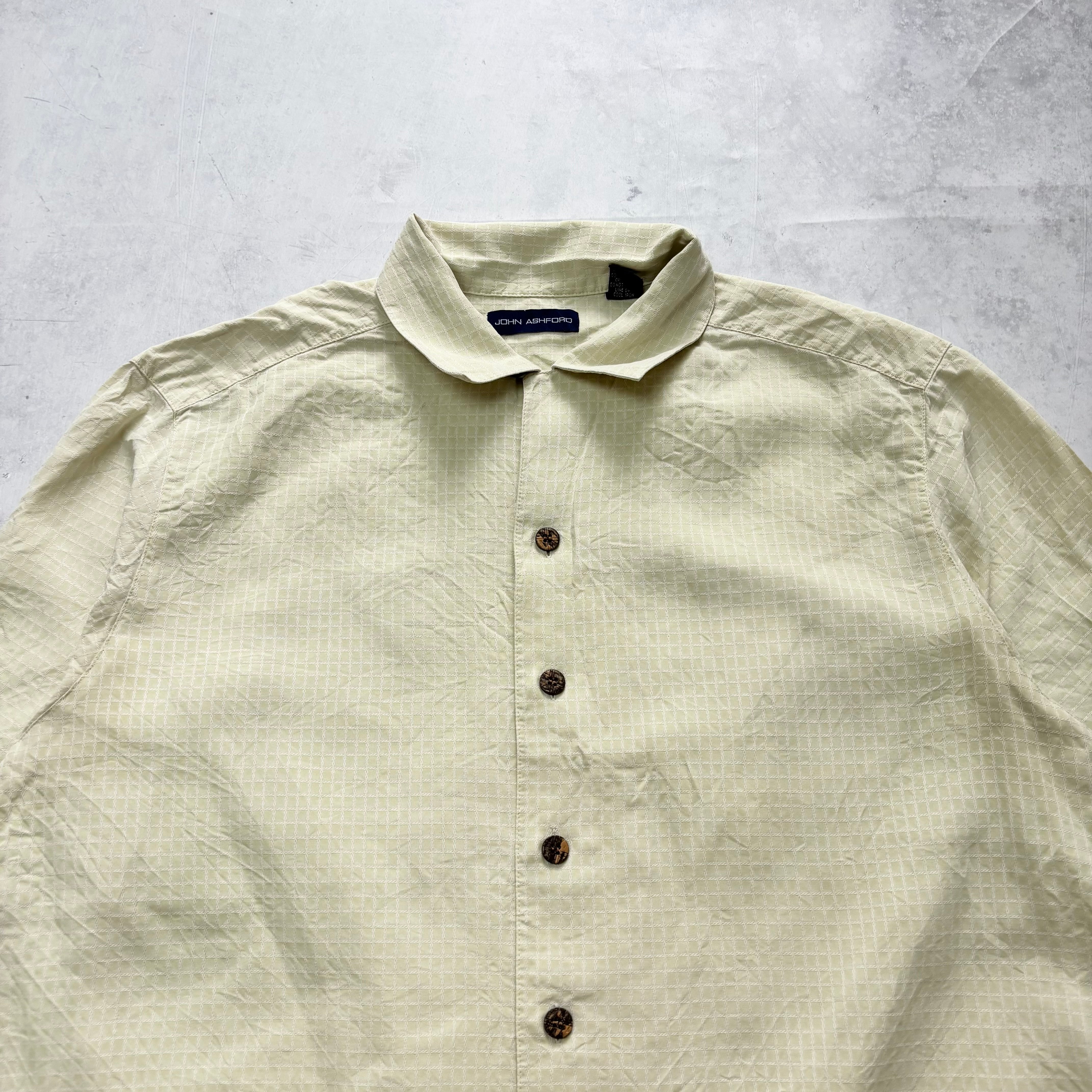 Vintage Silk Shirt Mens Medium Pale Yellow Check Short Sleeve (E)