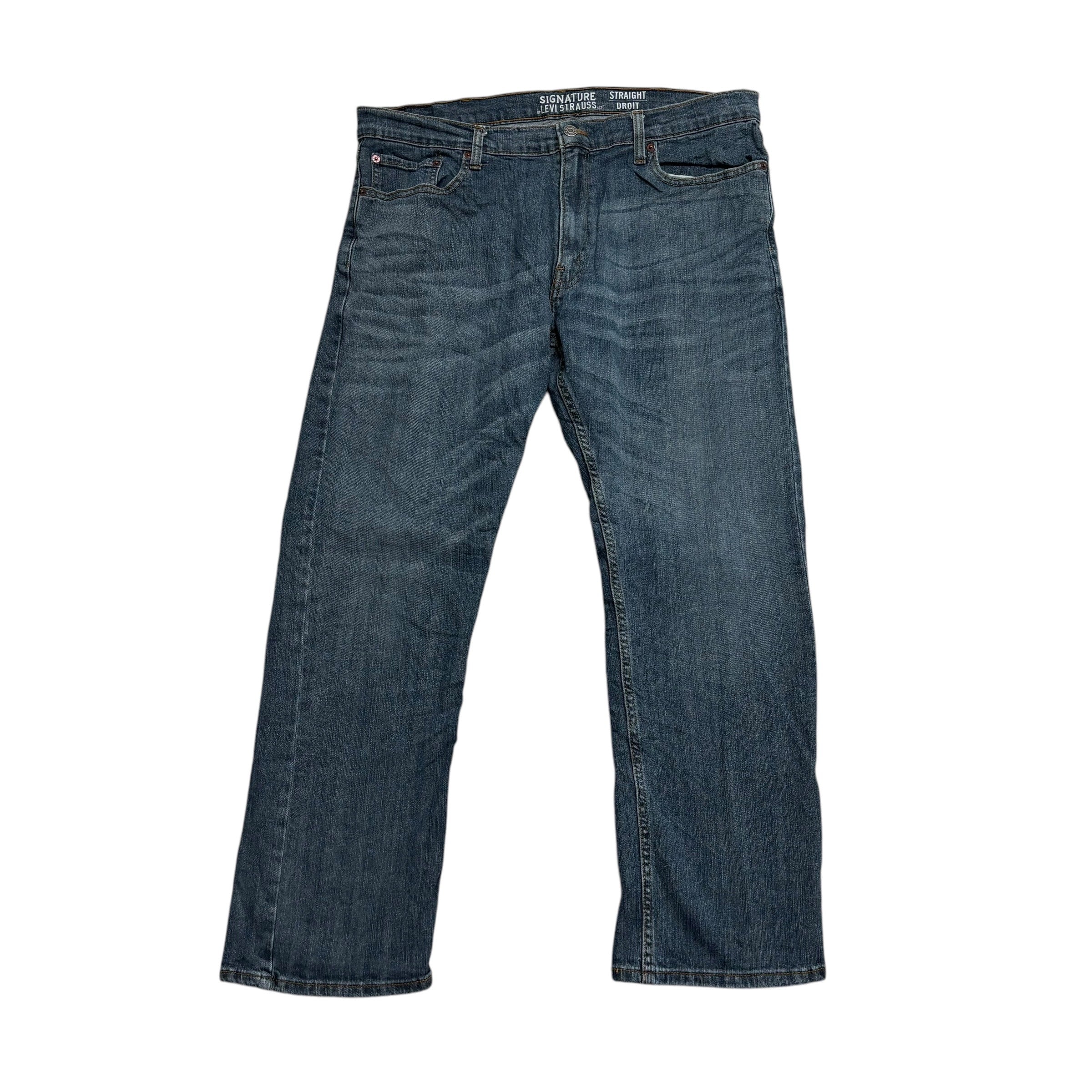 Levis Signature Jeans W38 L30 Mens Dark Blue Regular Straight Stretch Denim (E)