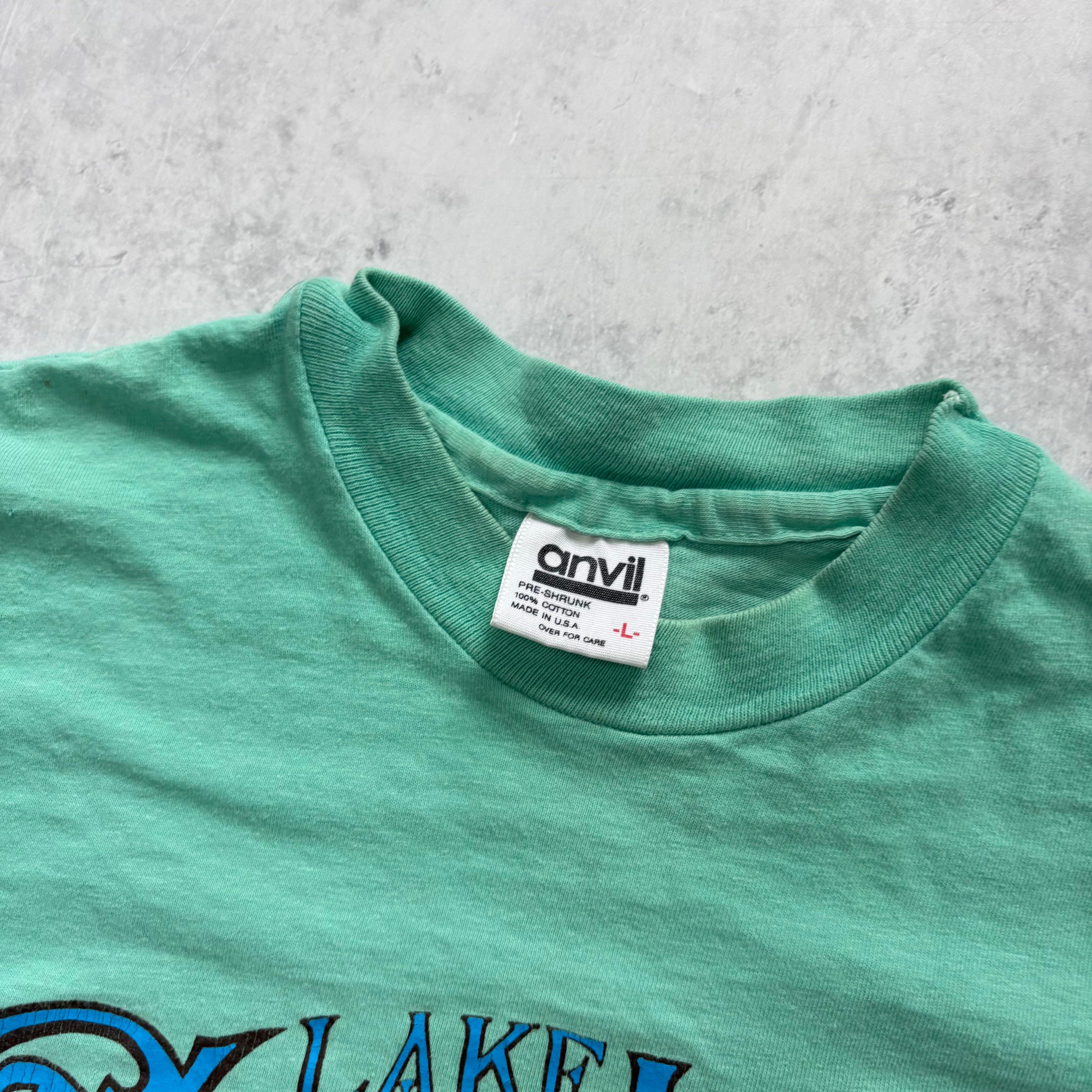 Vintage T Shirt Mens Medium Green Single Stitch Graphic Print 90s Nature