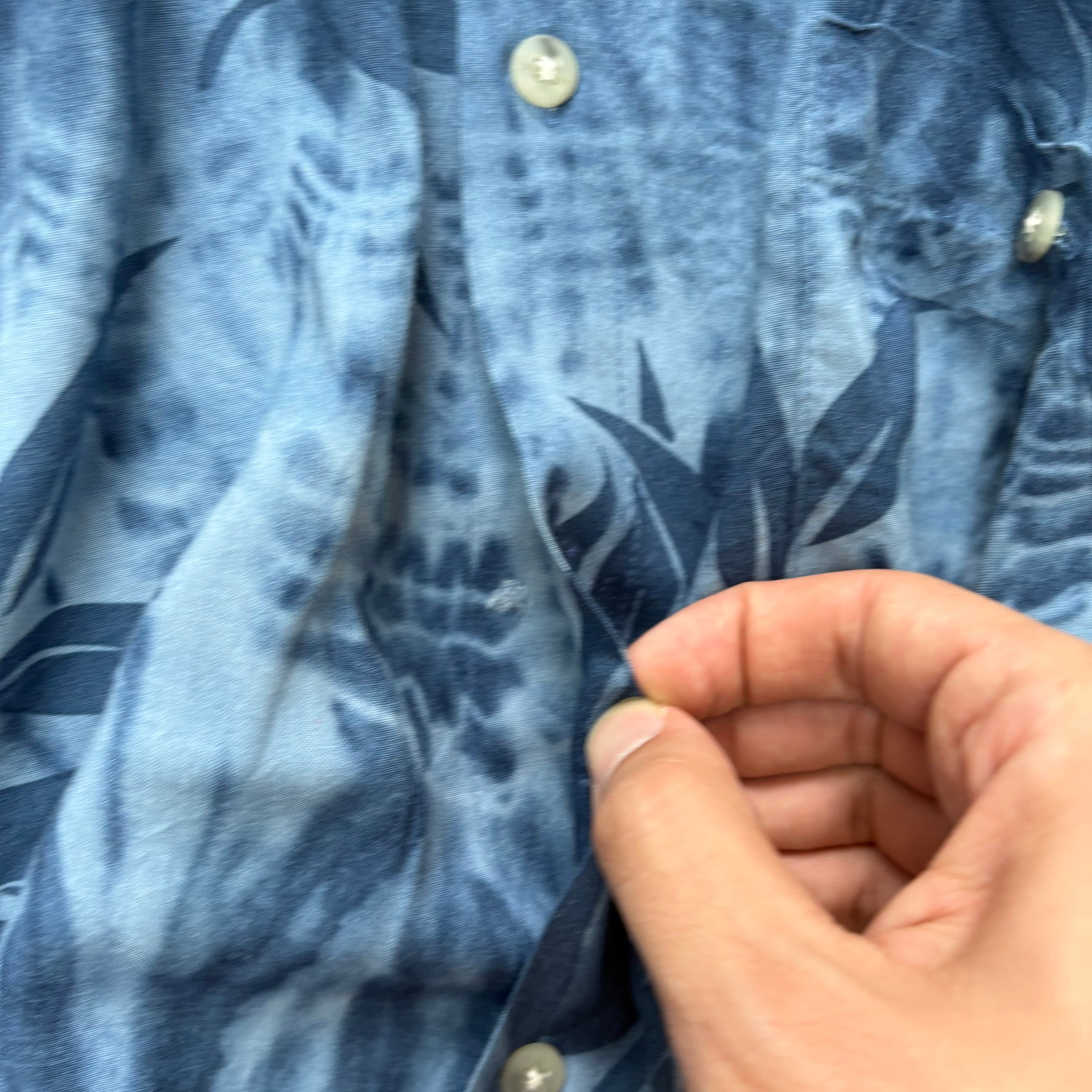 Vintage Hawaiian Shirt Mens Large Blue Floral Aloha Short Sleeve Rayon (F)