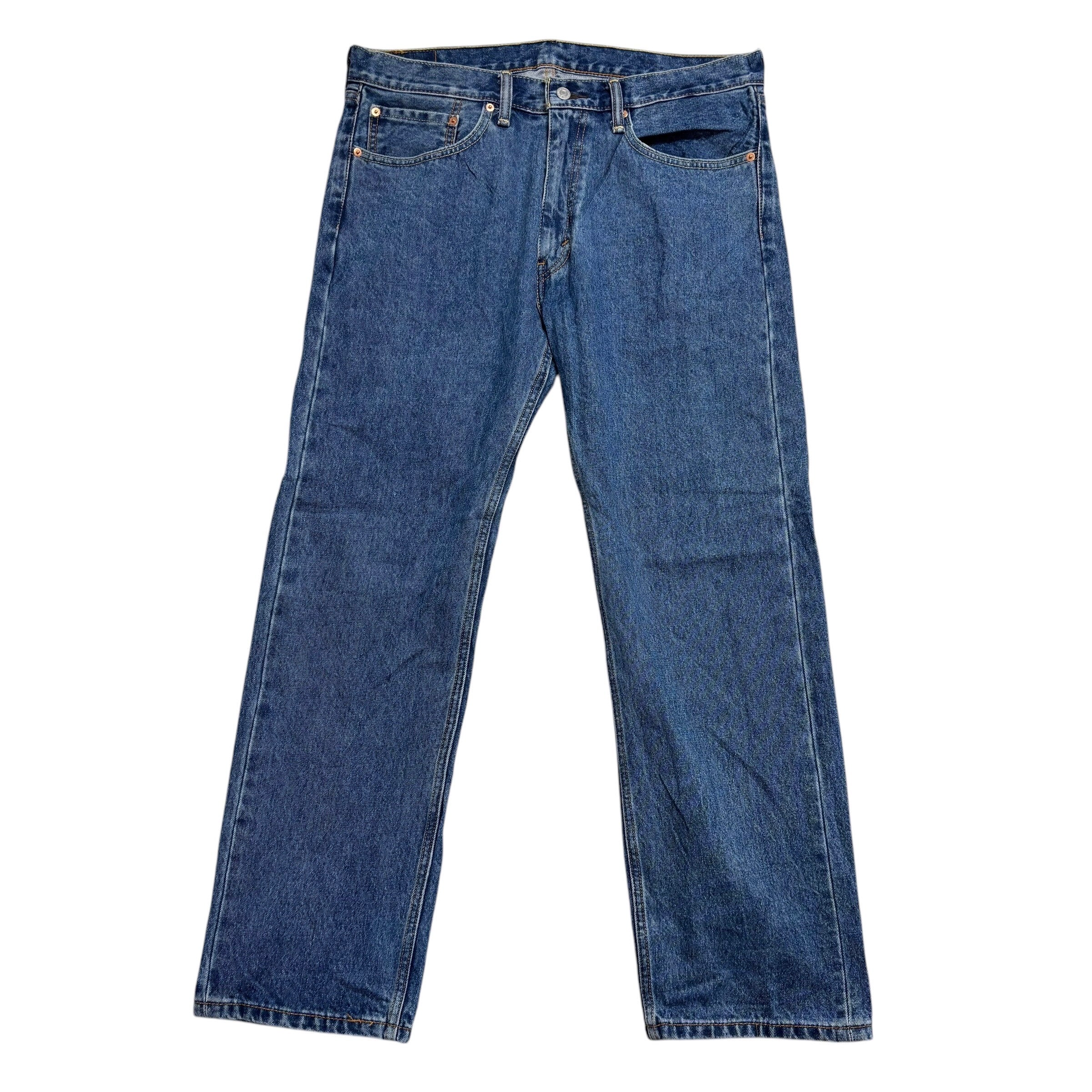 Levis 505 Jeans W36 L30 Mens Mid Blue Regular Straight Fit Denim (E)
