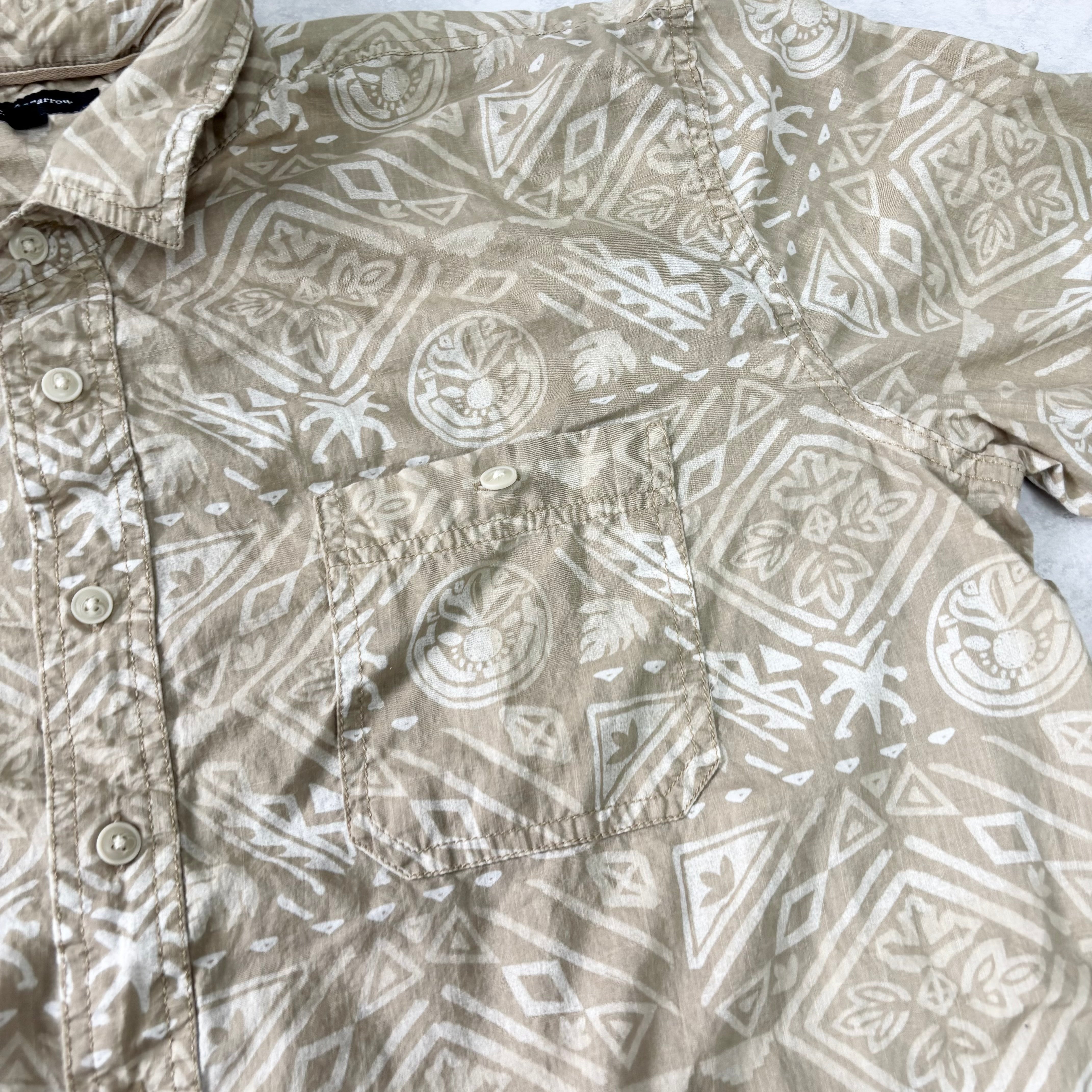 Hawaiian Shirt Mens XL Beige Tan Floral Aloha Short Sleeve Cotton (E)
