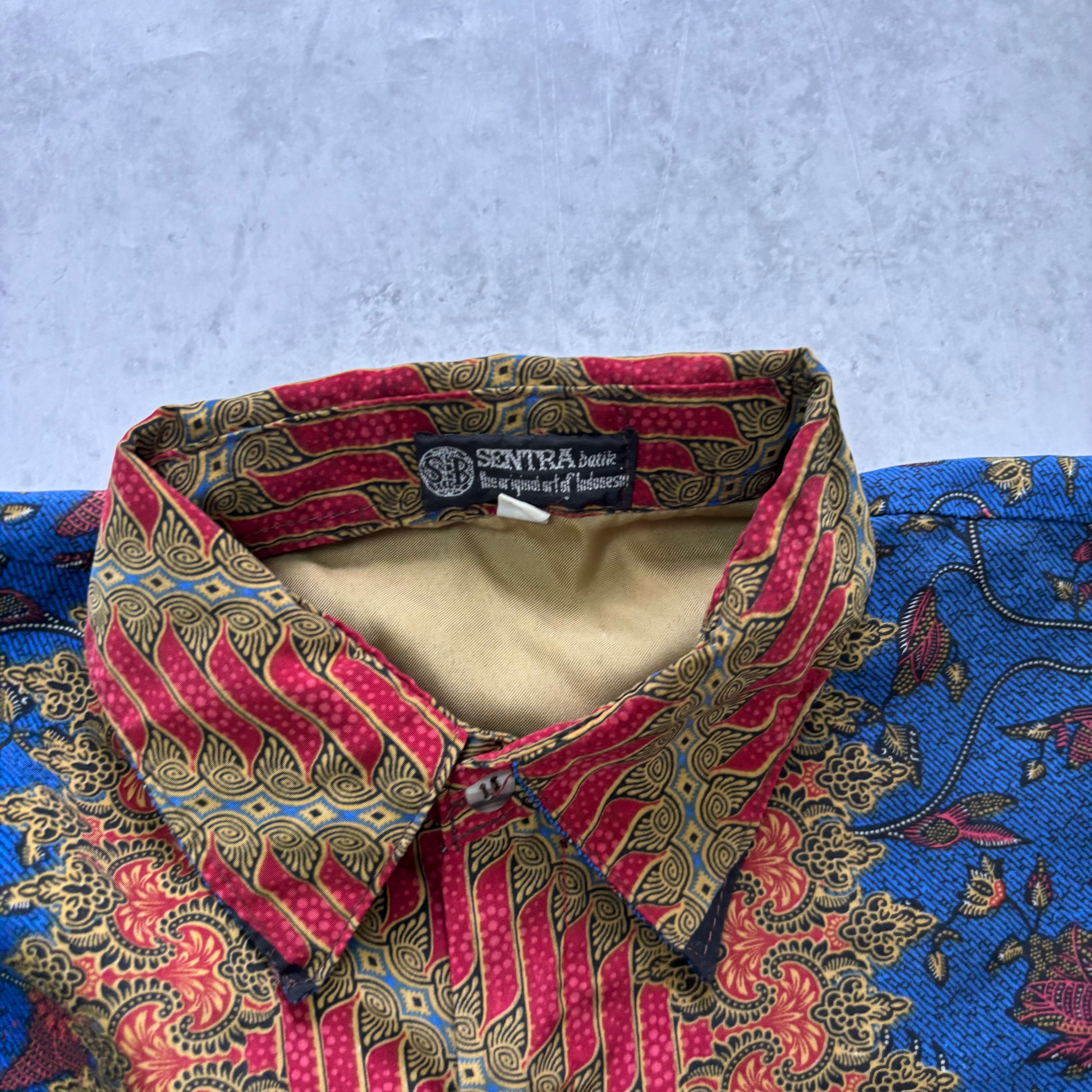 Vintage Funky Shirt Mens Medium Blue Floral Aloha Short Sleeve (E)