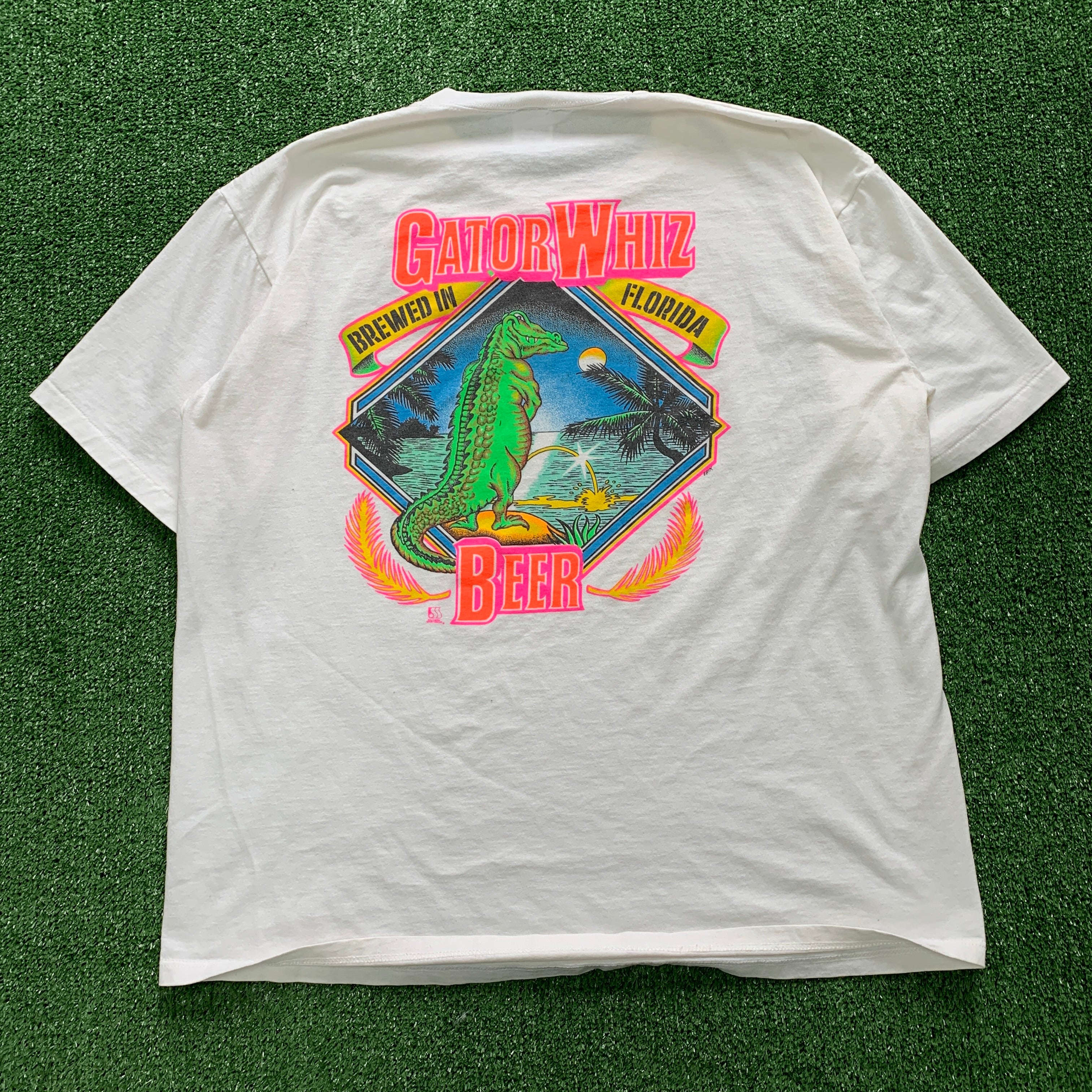 Vintage T Shirt Mens Large White Single Stitch Graphic Print 90s Beer