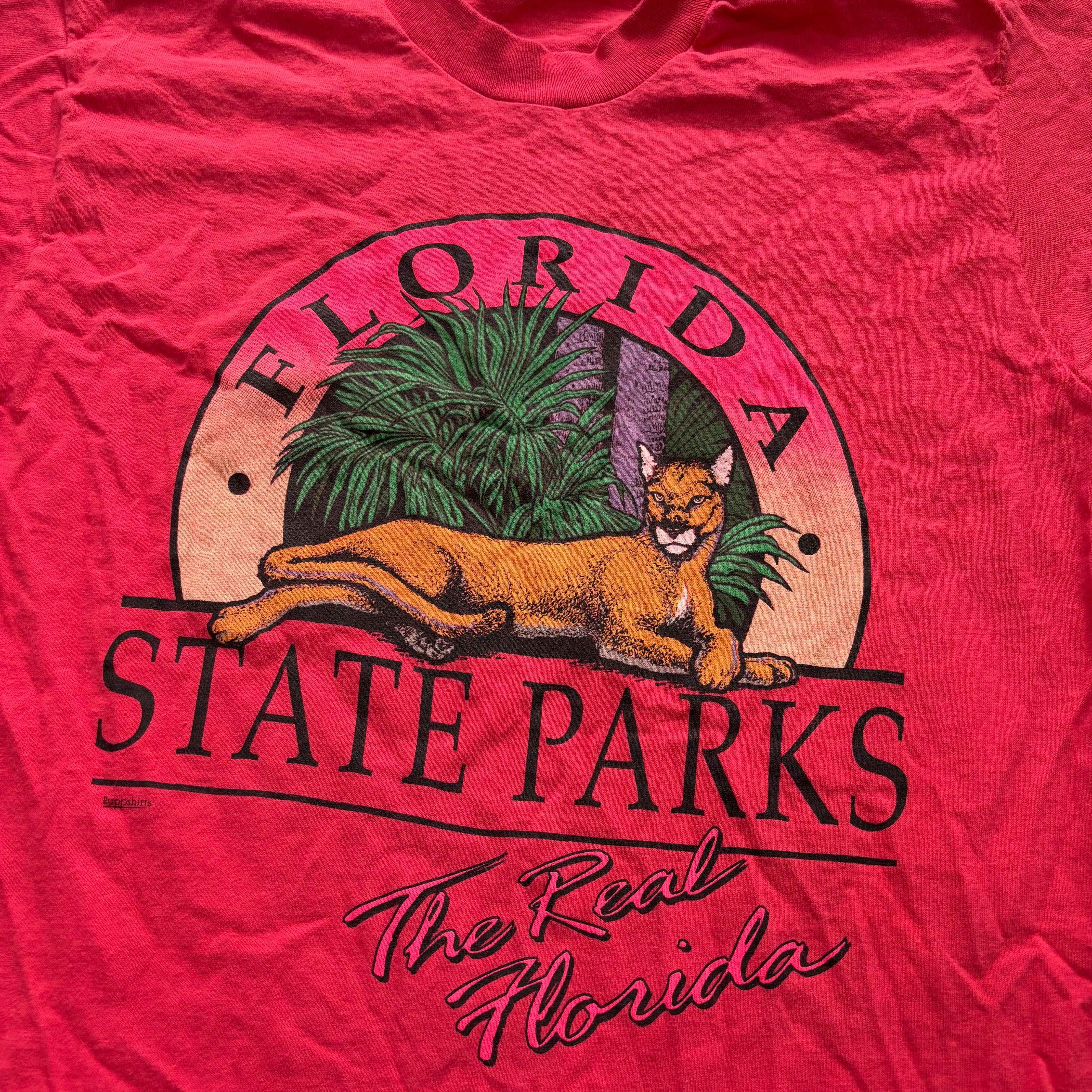 Vintage T Shirt Mens Medium Pink Single Stitch Graphic Print 90s USA Nature (E)