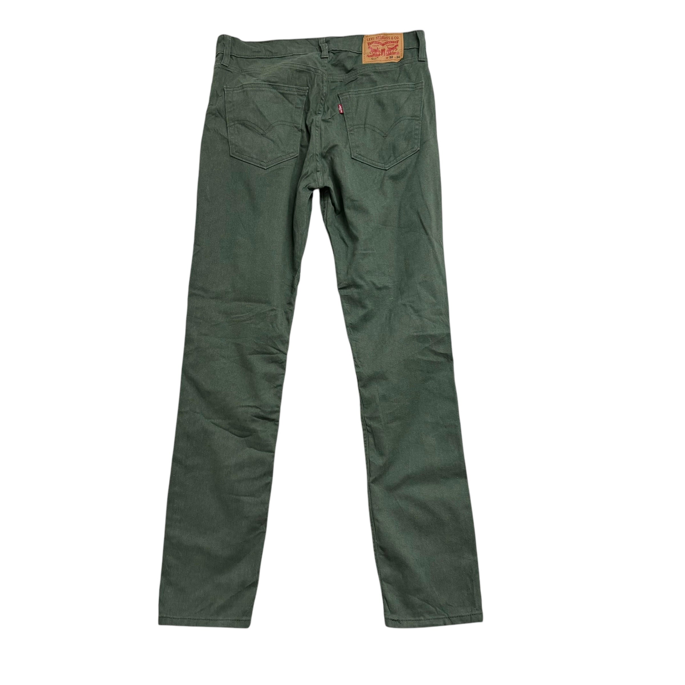 Levis 511 Trousers W32 L34 Mens Green Slim Fit Stretch Pants