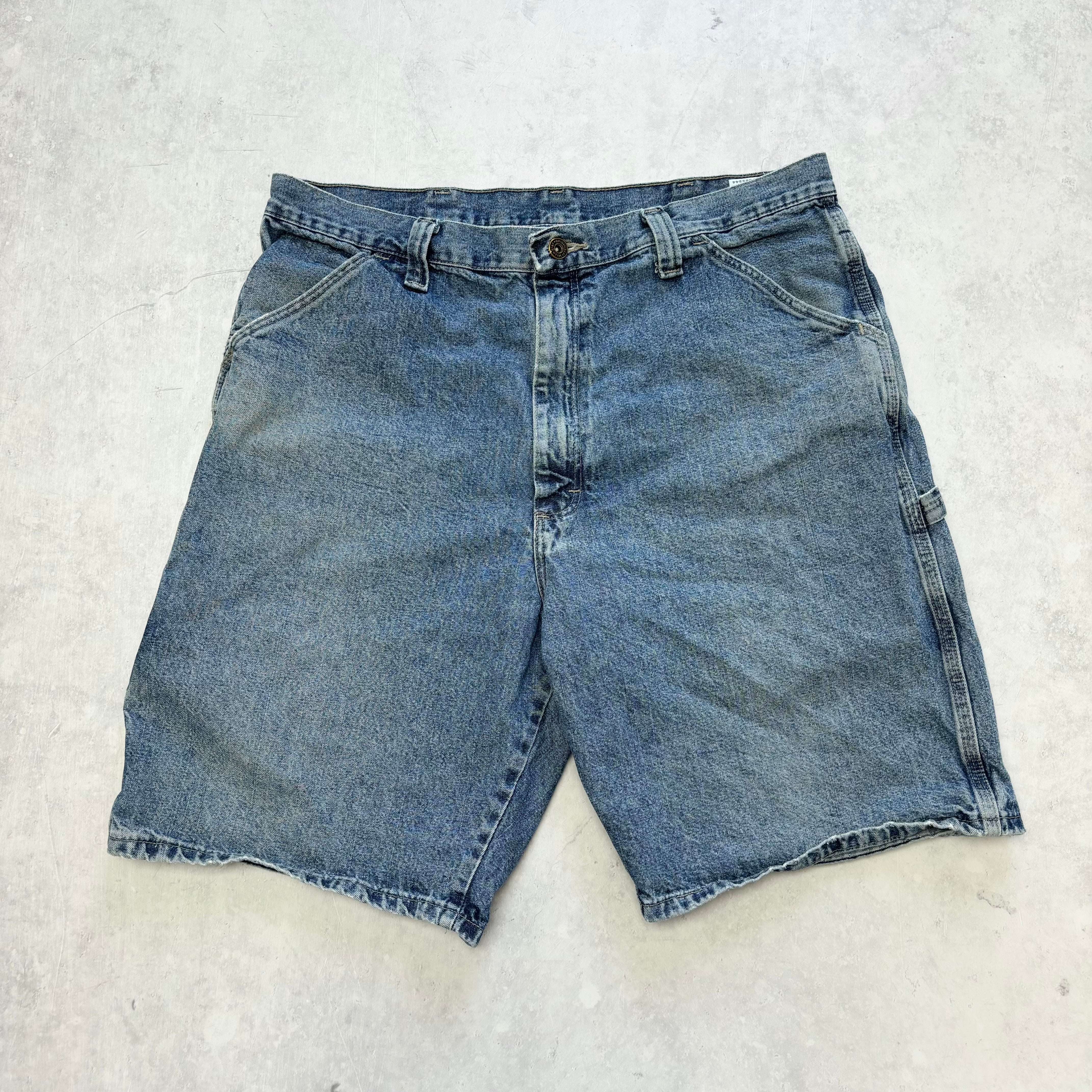 Vintage Wrangler Jorts W36 Mens Denim Shorts Mid Blue Baggy Relaxed Carpenter