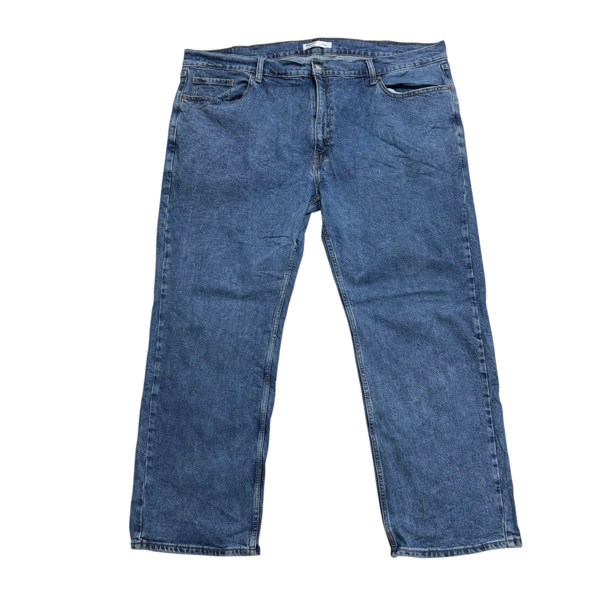 Levis Signature Jeans W46 L30 Mens Mid Blue Relaxed Straight Stretch Denim (E)