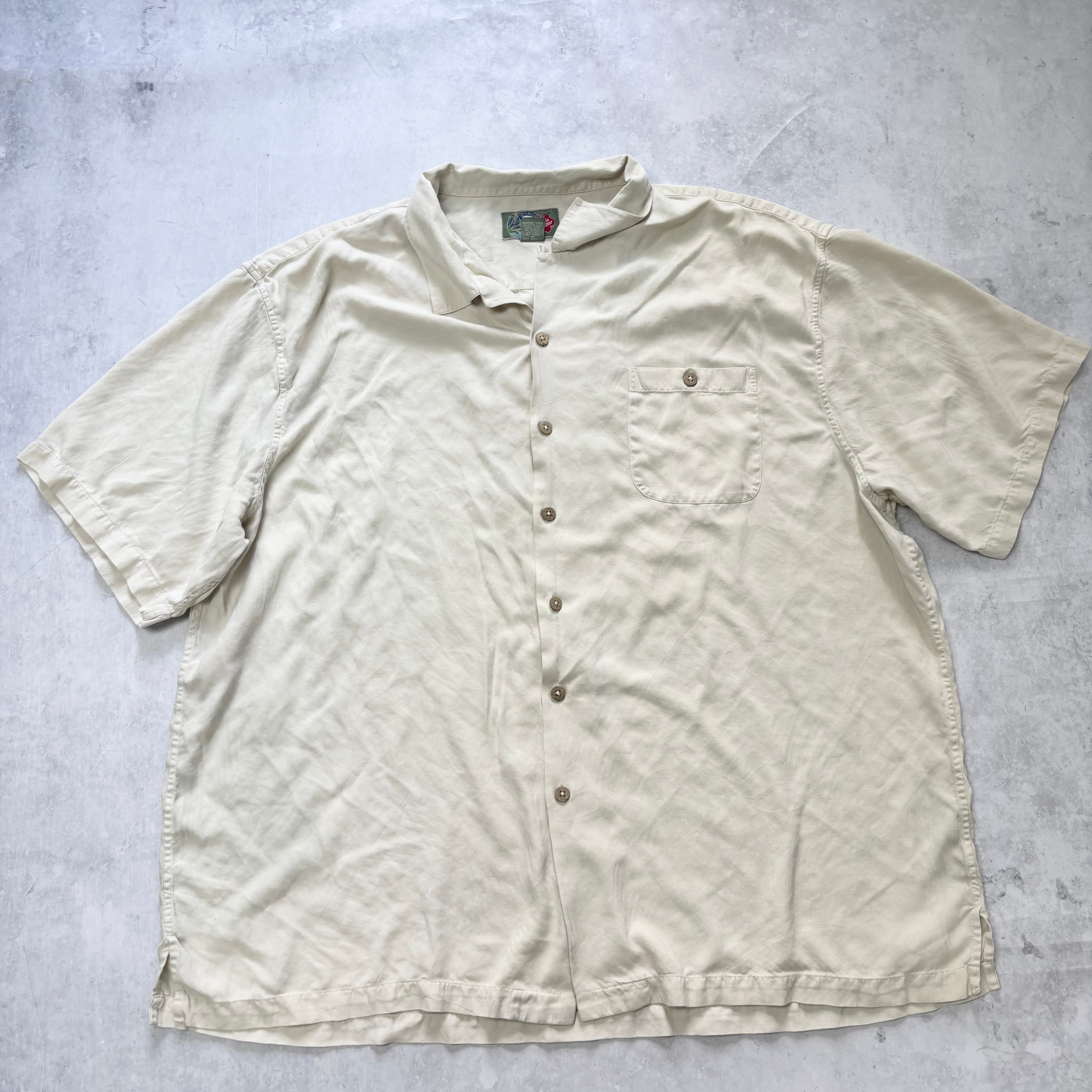 Vintage Hawaiian Shirt Mens 3XL Cream Floral Aloha Short Sleeve Silk (E)