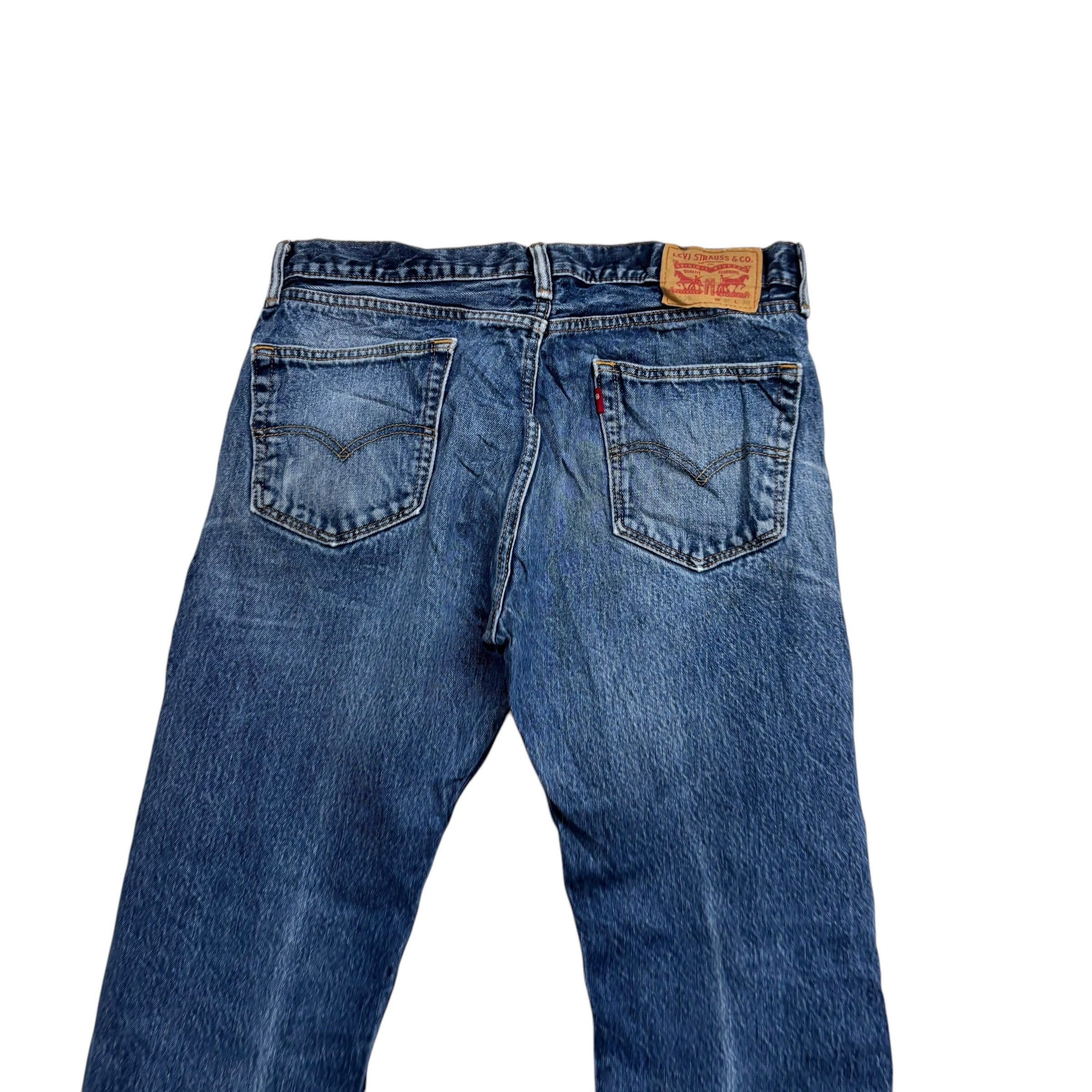 Levis 505 Jeans W35 L31 Mens Mid Blue Regular Straight Fit Denim (F)