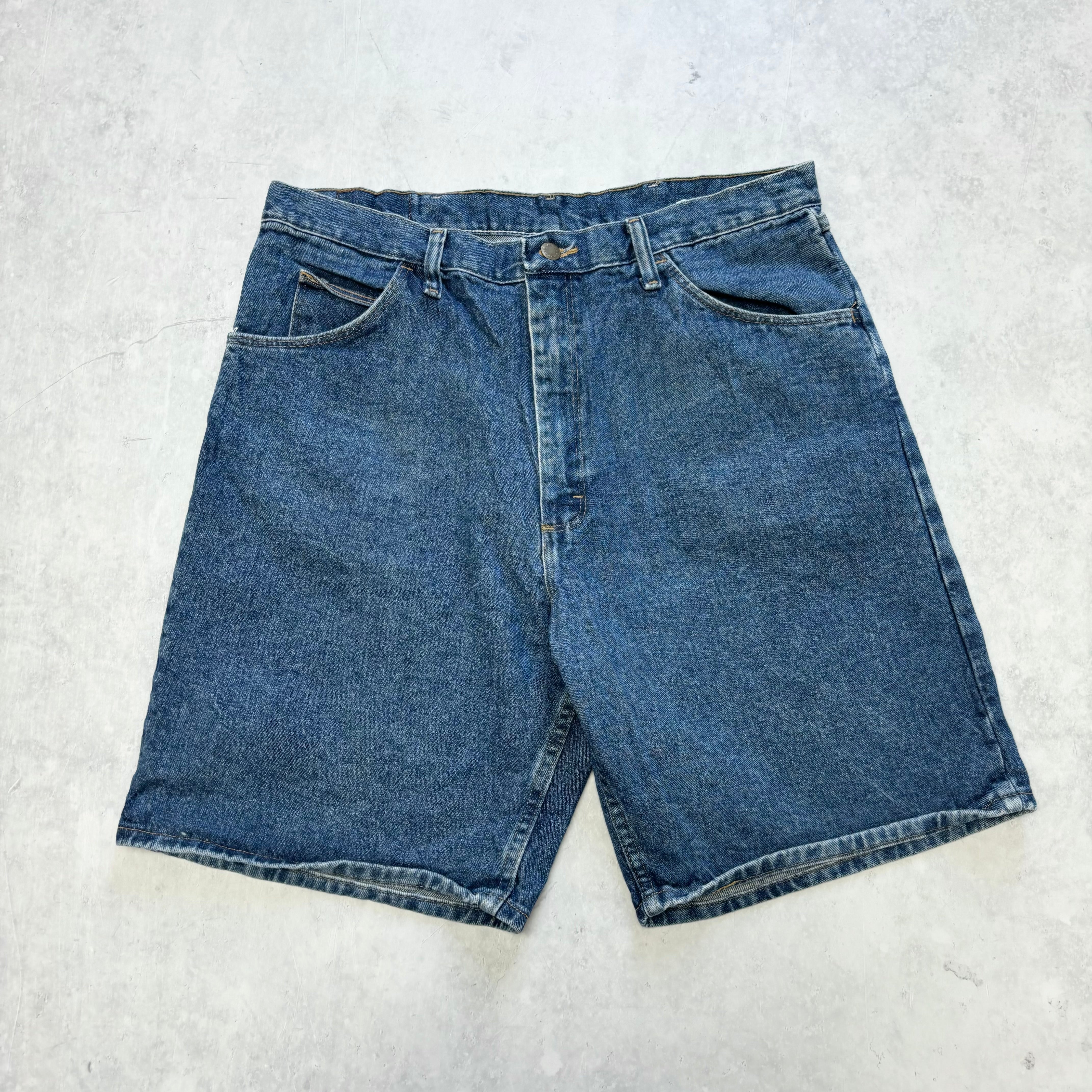 Vintage Wrangler Jorts W36 Mens Denim Shorts Mid Blue Baggy Relaxed Fit