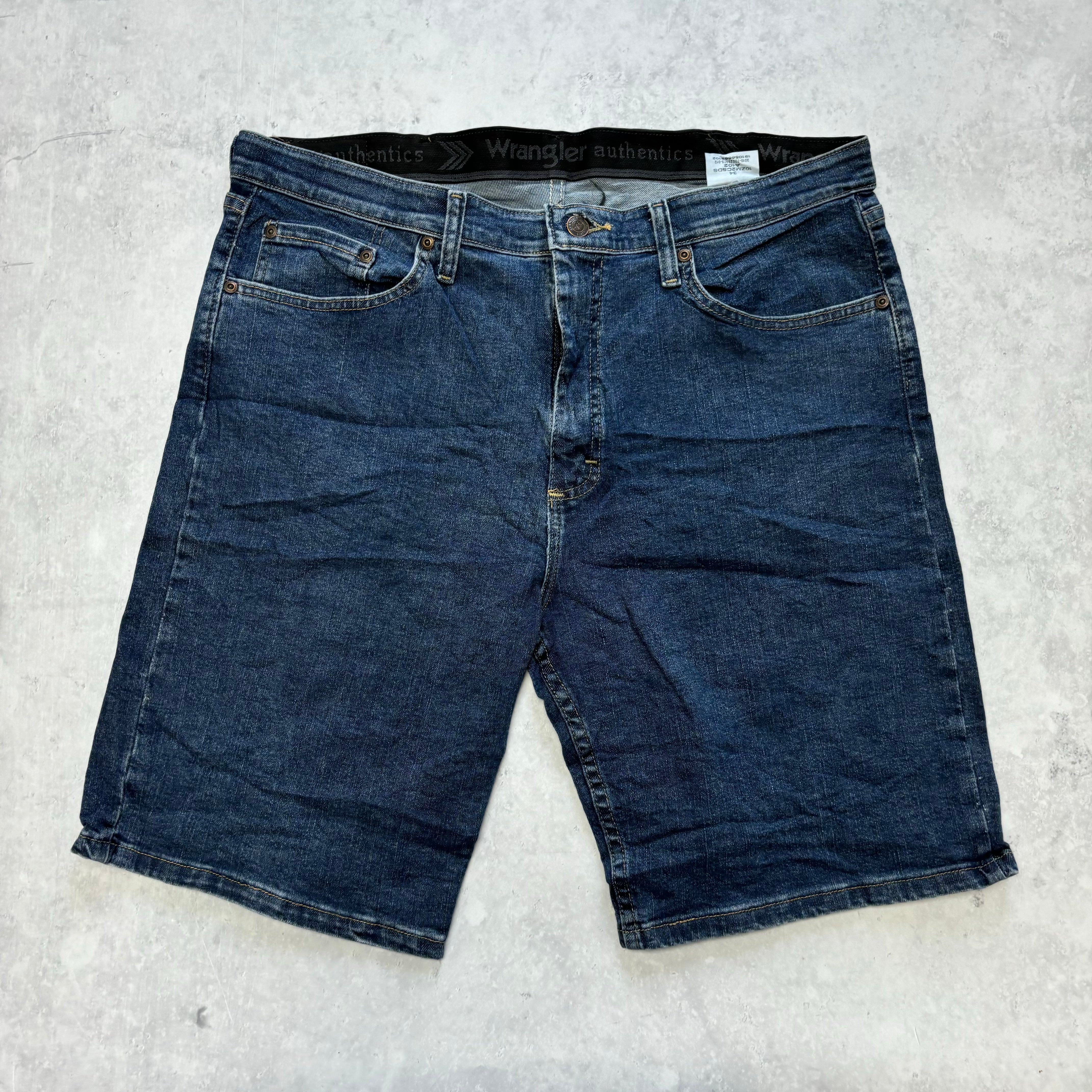 Vintage Wrangler Jorts W34 Mens Denim Shorts Dark Blue Regular Fit Stretch