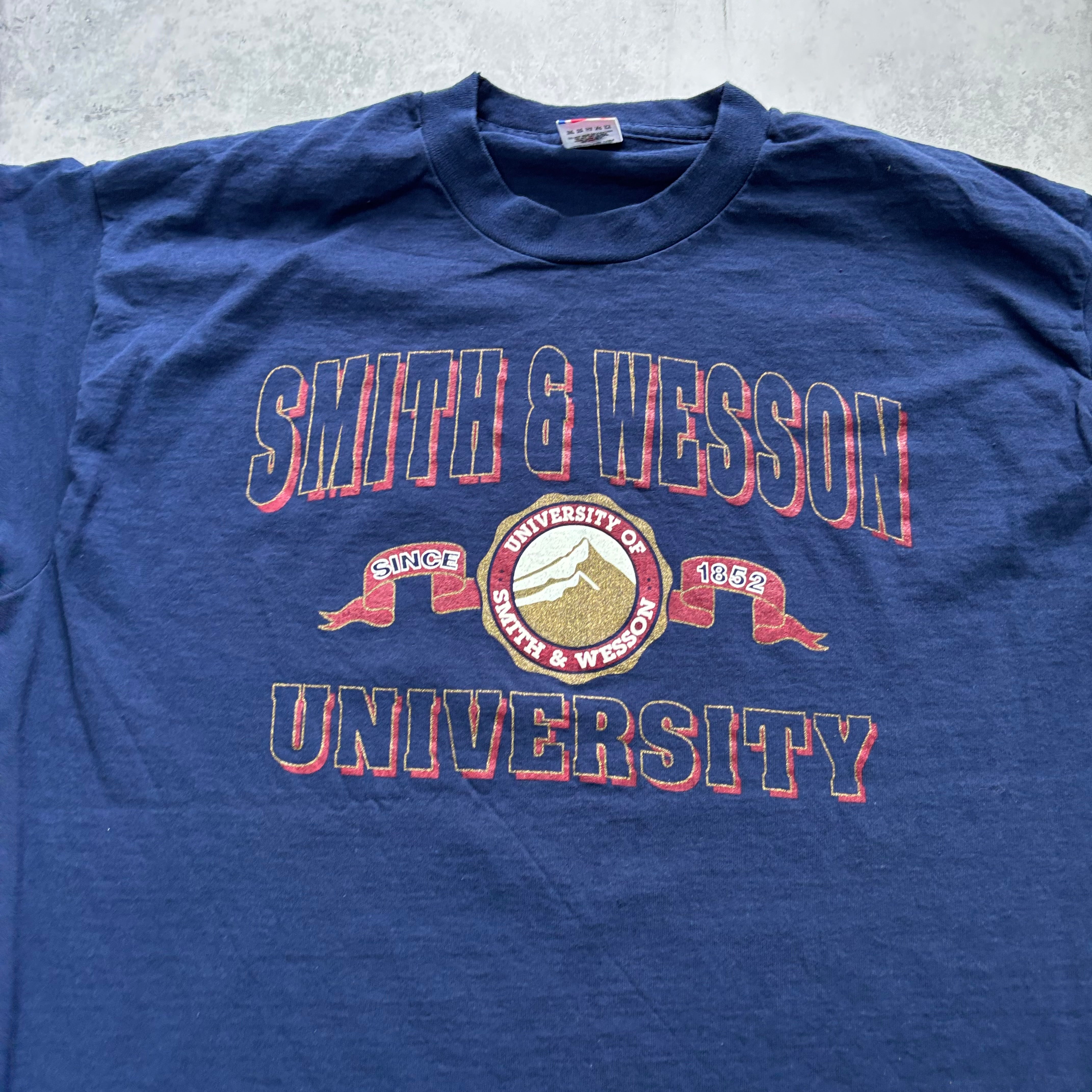 Vintage T Shirt Mens XL Navy Blue Single Stitch Graphic Print 90s College (E)