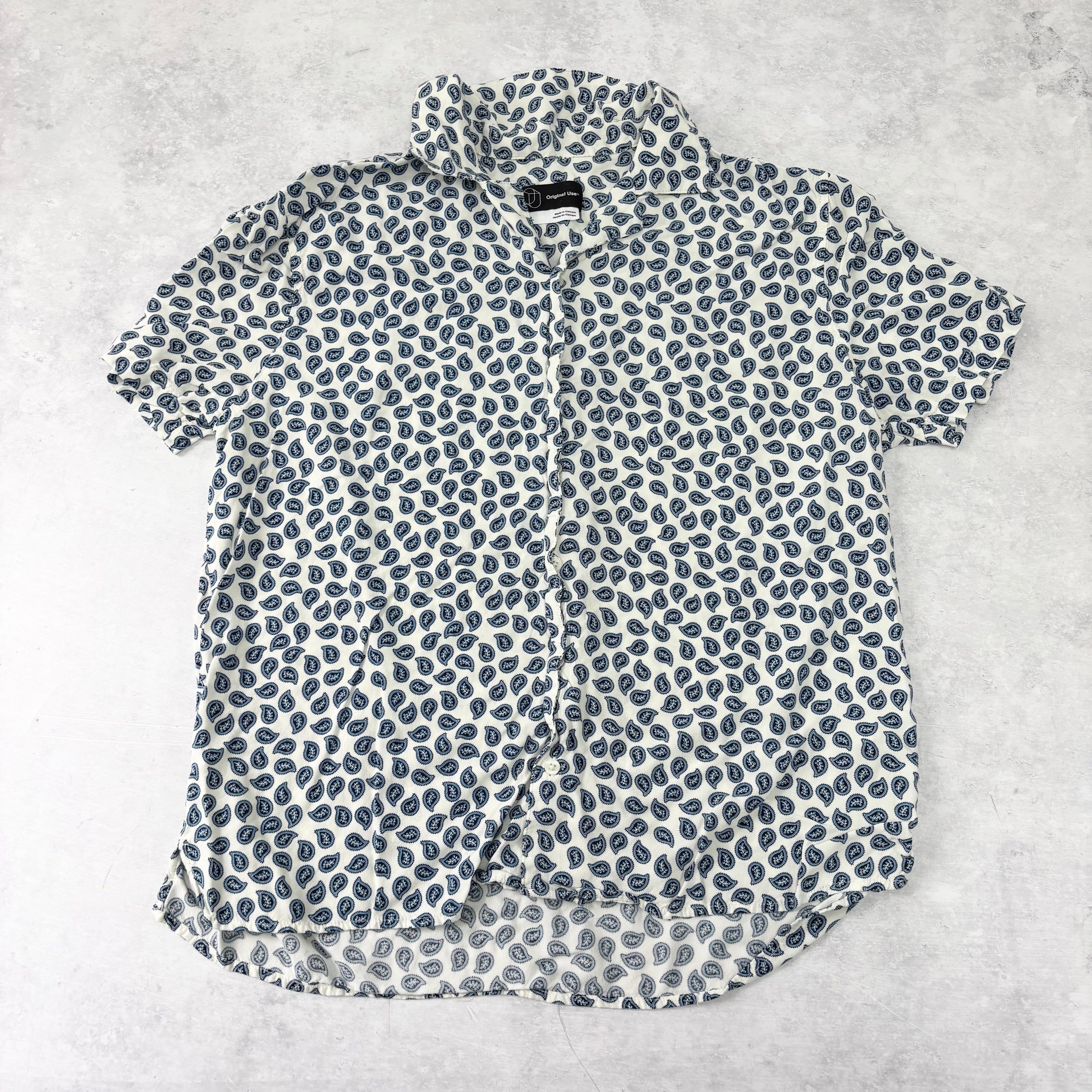 Hawaiian Shirt Mens Medium White Blue Short Sleeve Rayon (E)