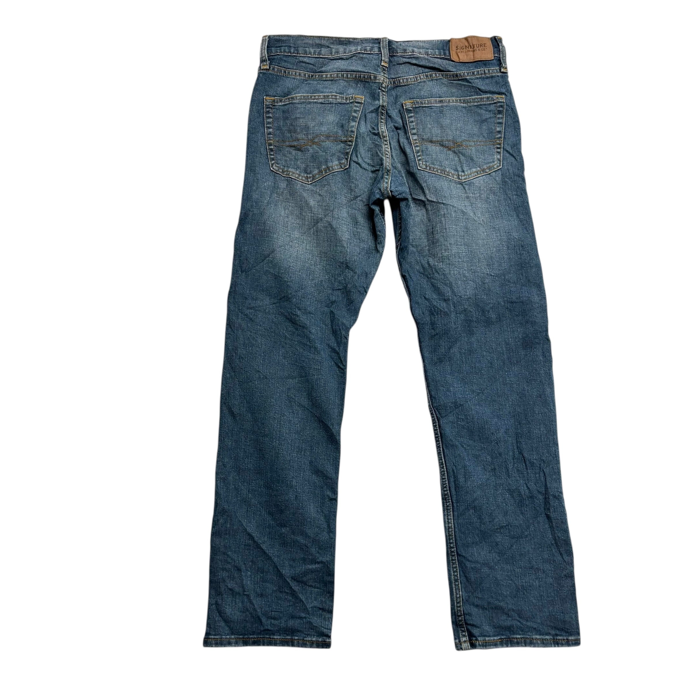 Levis Signature Jeans W32 L32 Mens Dark Blue Regular Straight Stretch Denim (E)