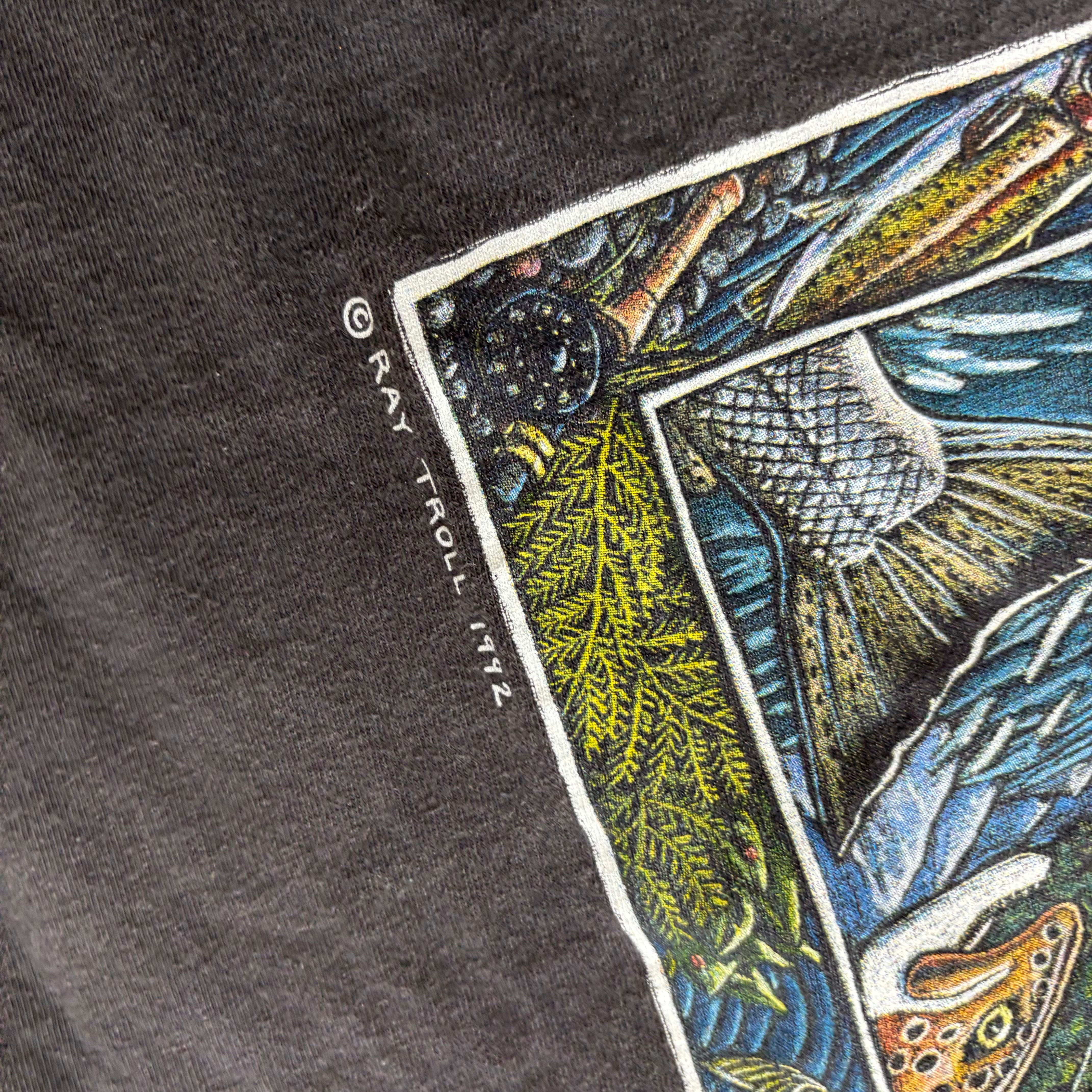 Vintage T Shirt Mens Medium Black Single Stitch Graphic Print 90s Fish (E)