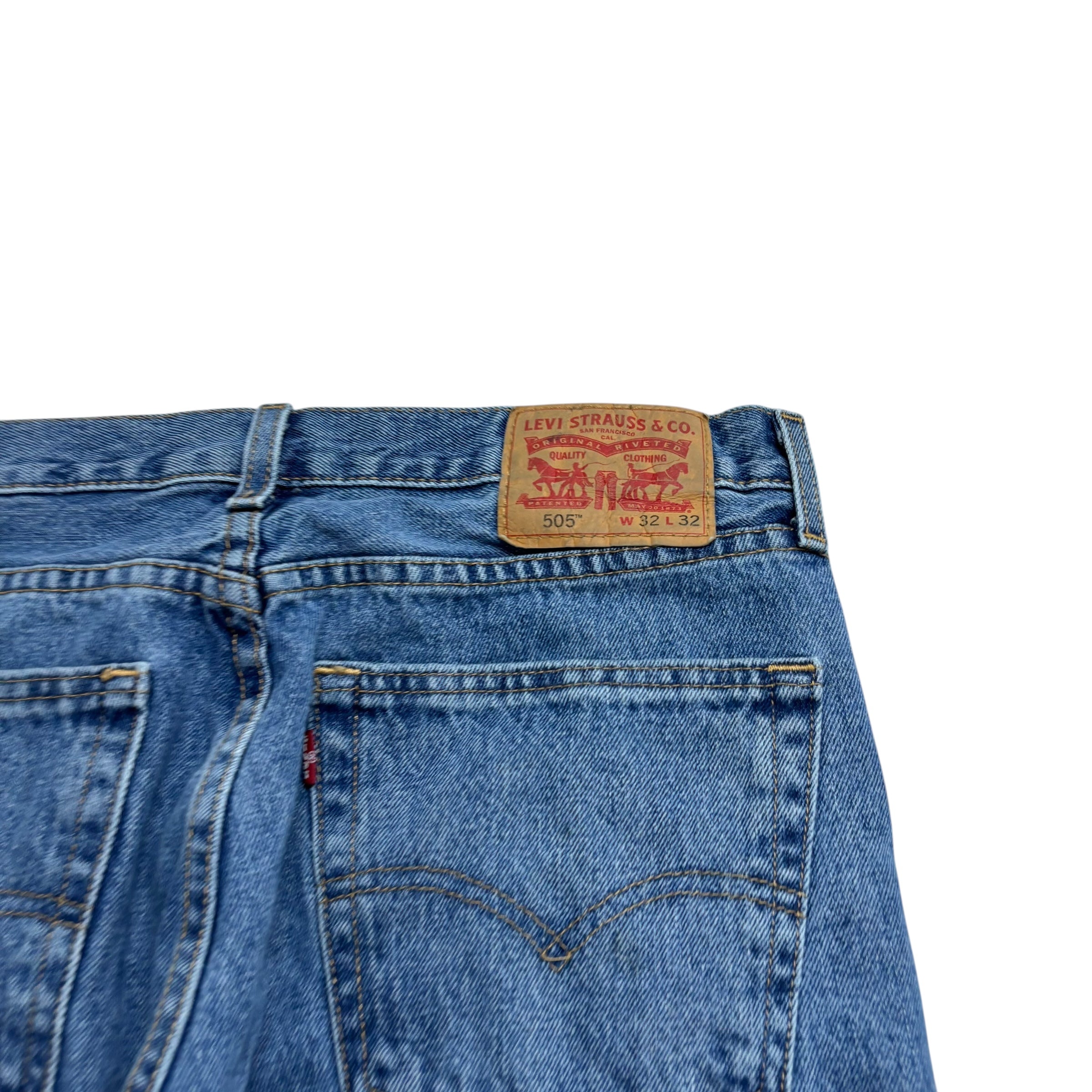 Levis 505 Jeans W32 L32 Mens Light Blue Regular Straight Fit Denim (F)