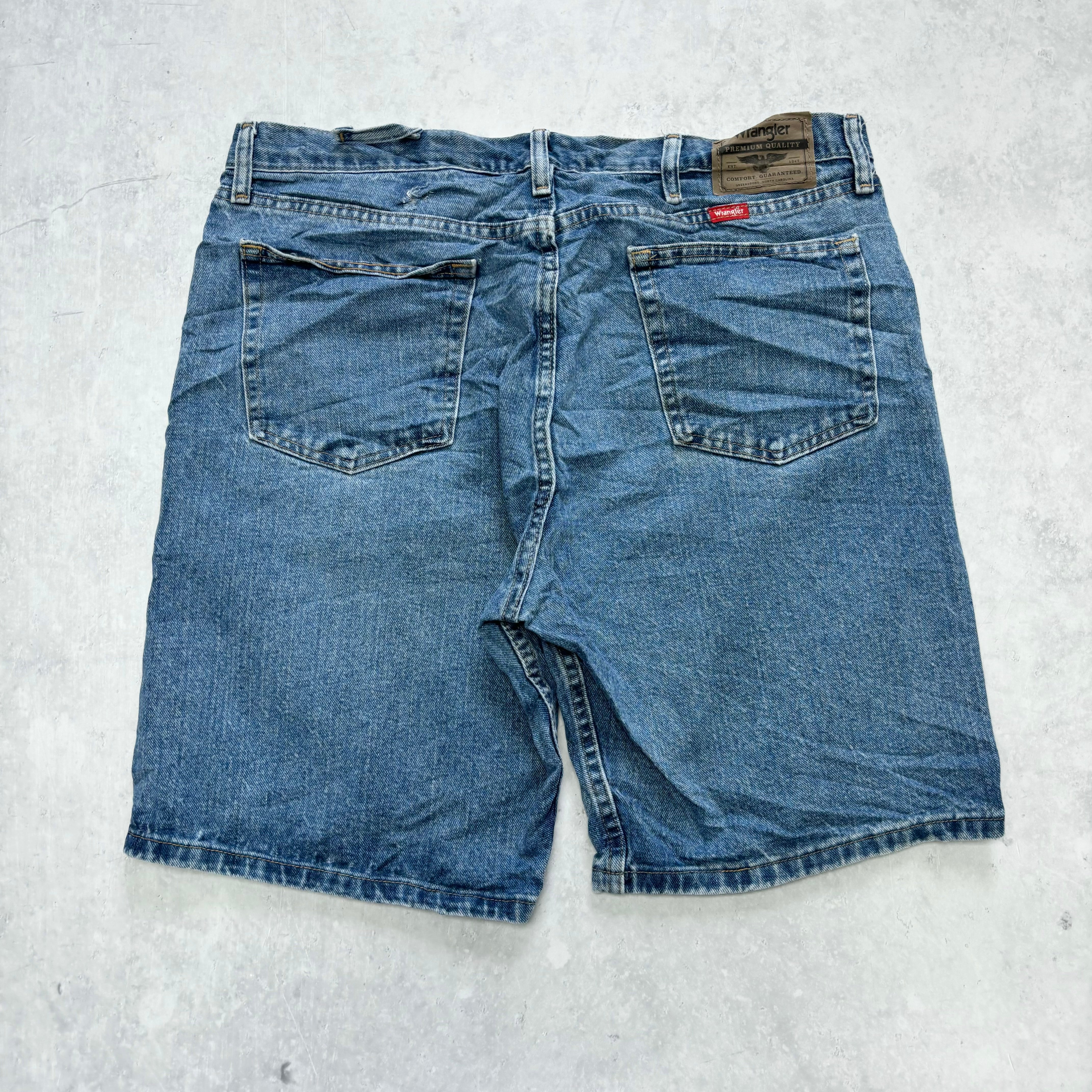 Vintage Wrangler Jorts W36 Mens Denim Shorts Mid Blue Baggy Relaxed Fit