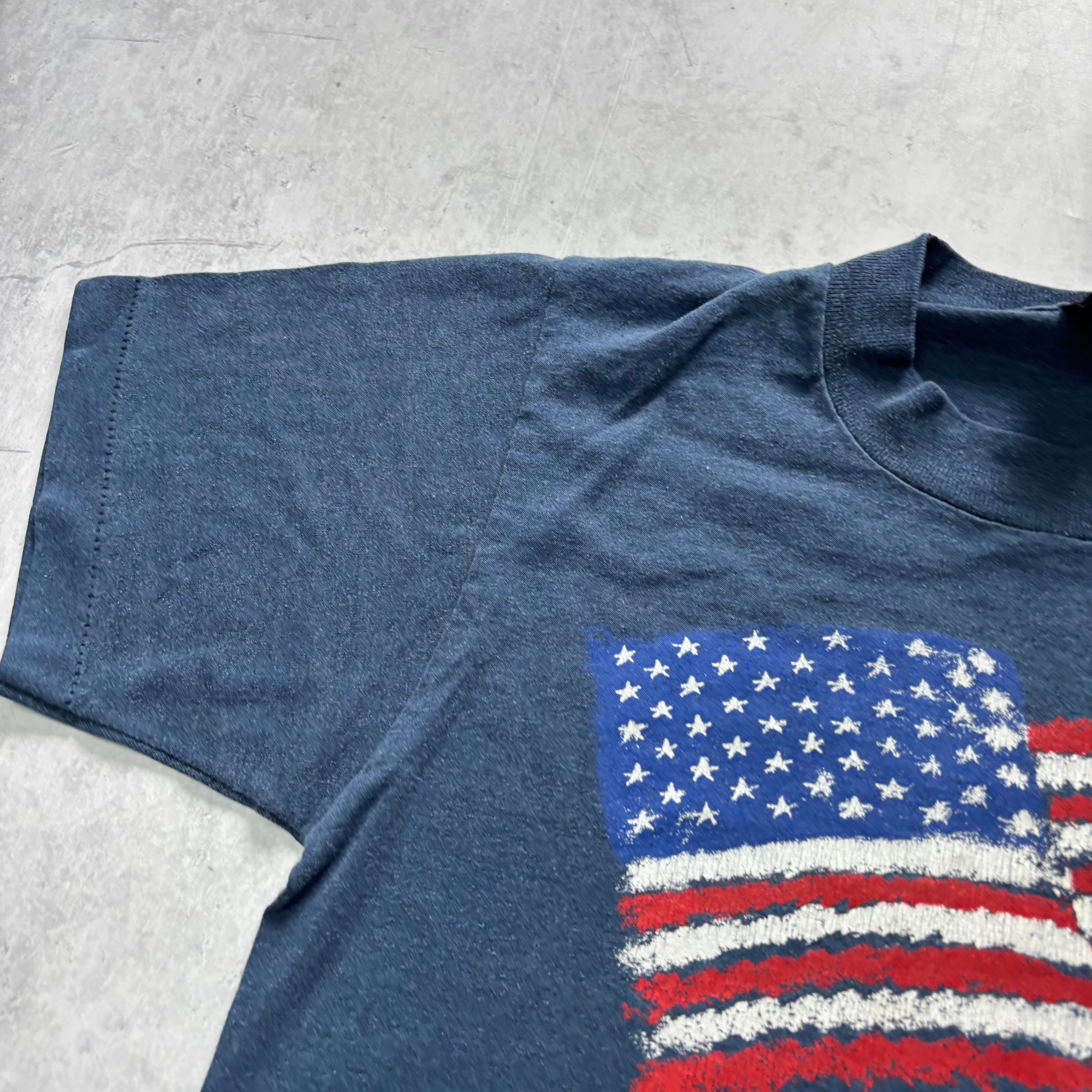 Vintage T Shirt Mens XS Navy Blue Single Stitch Graphic Print 90s USA Flag
