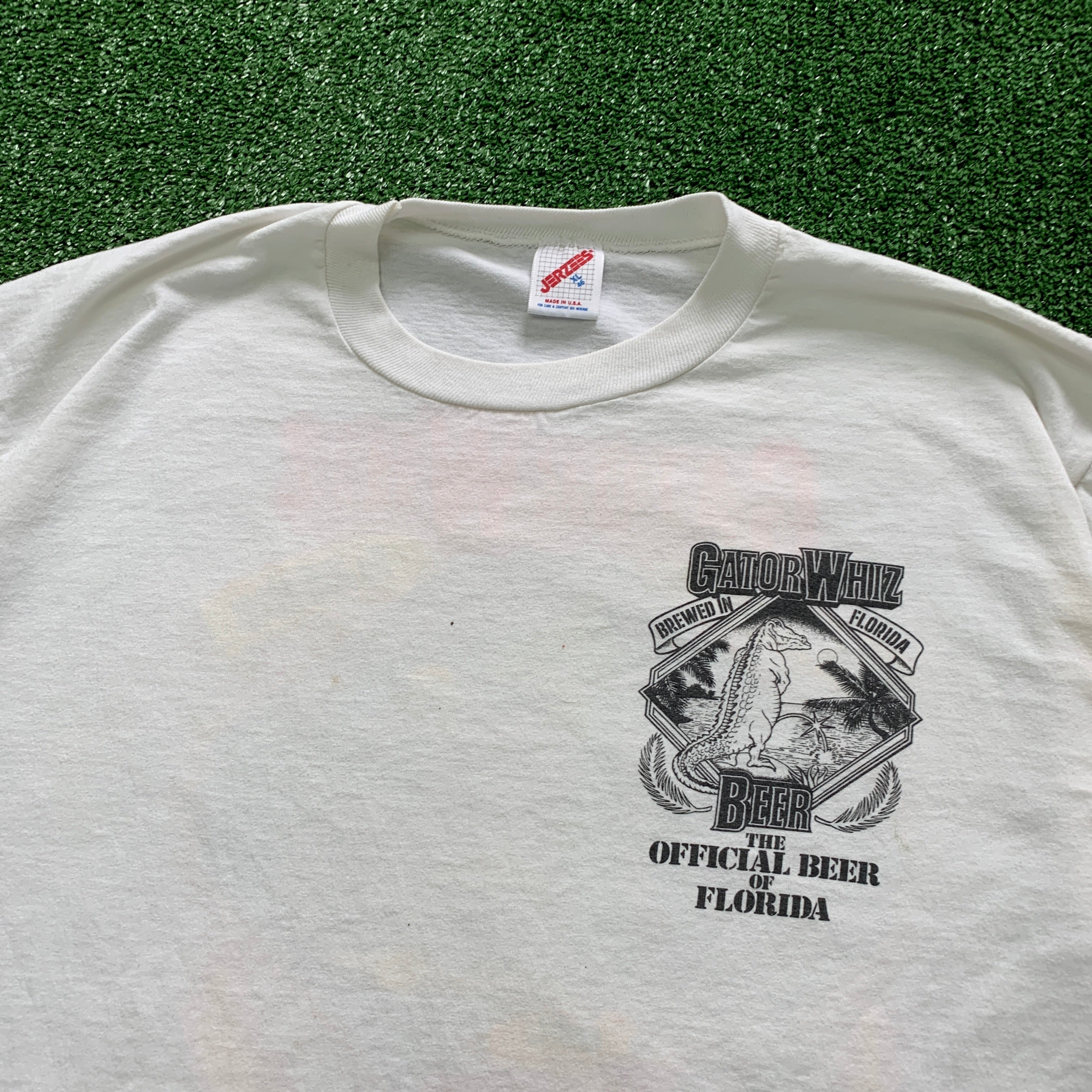 Vintage T Shirt Mens Large White Single Stitch Graphic Print 90s Beer