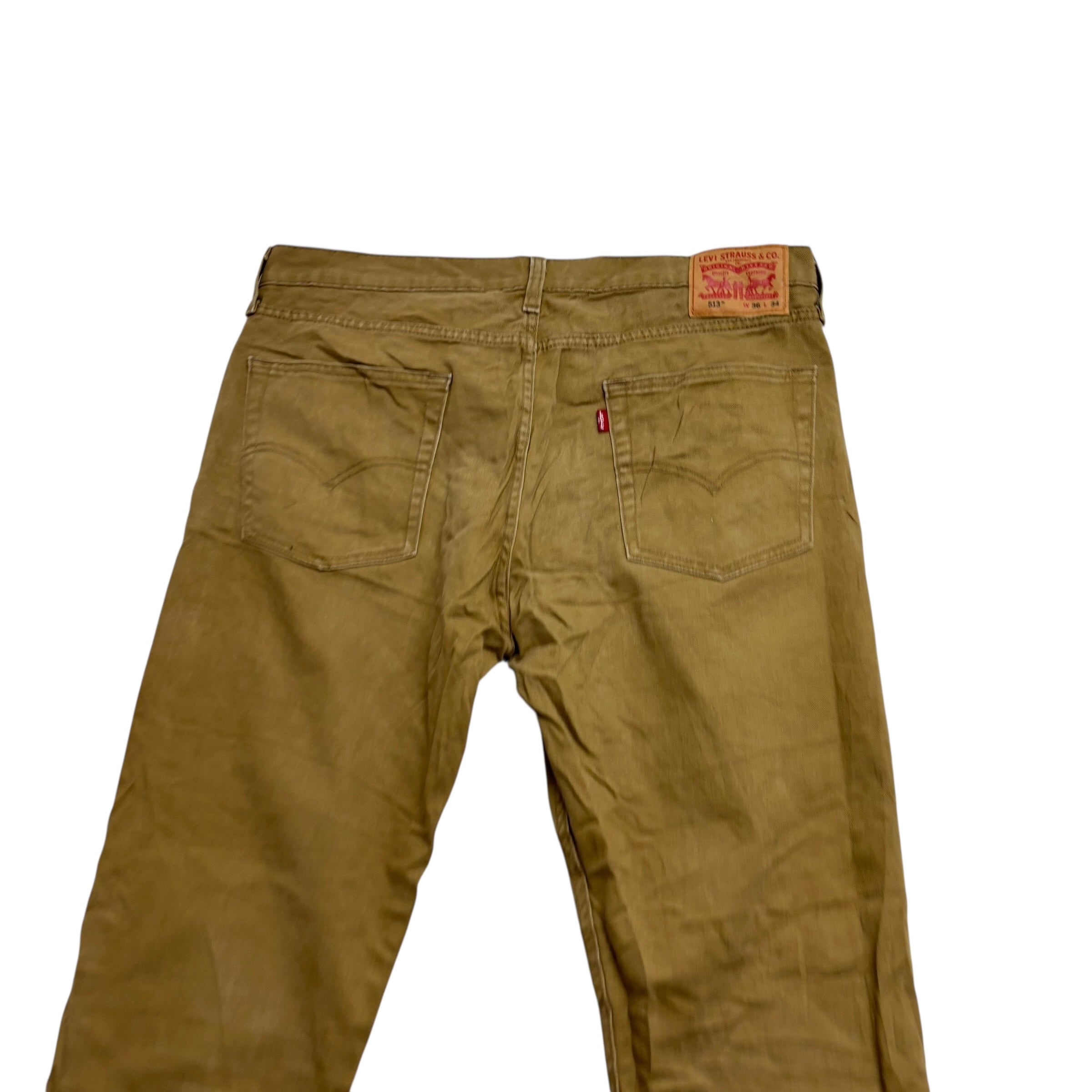 Levis 513 Jeans W36 L34 Mens Brown Tan Slim Straight Fit Stretch