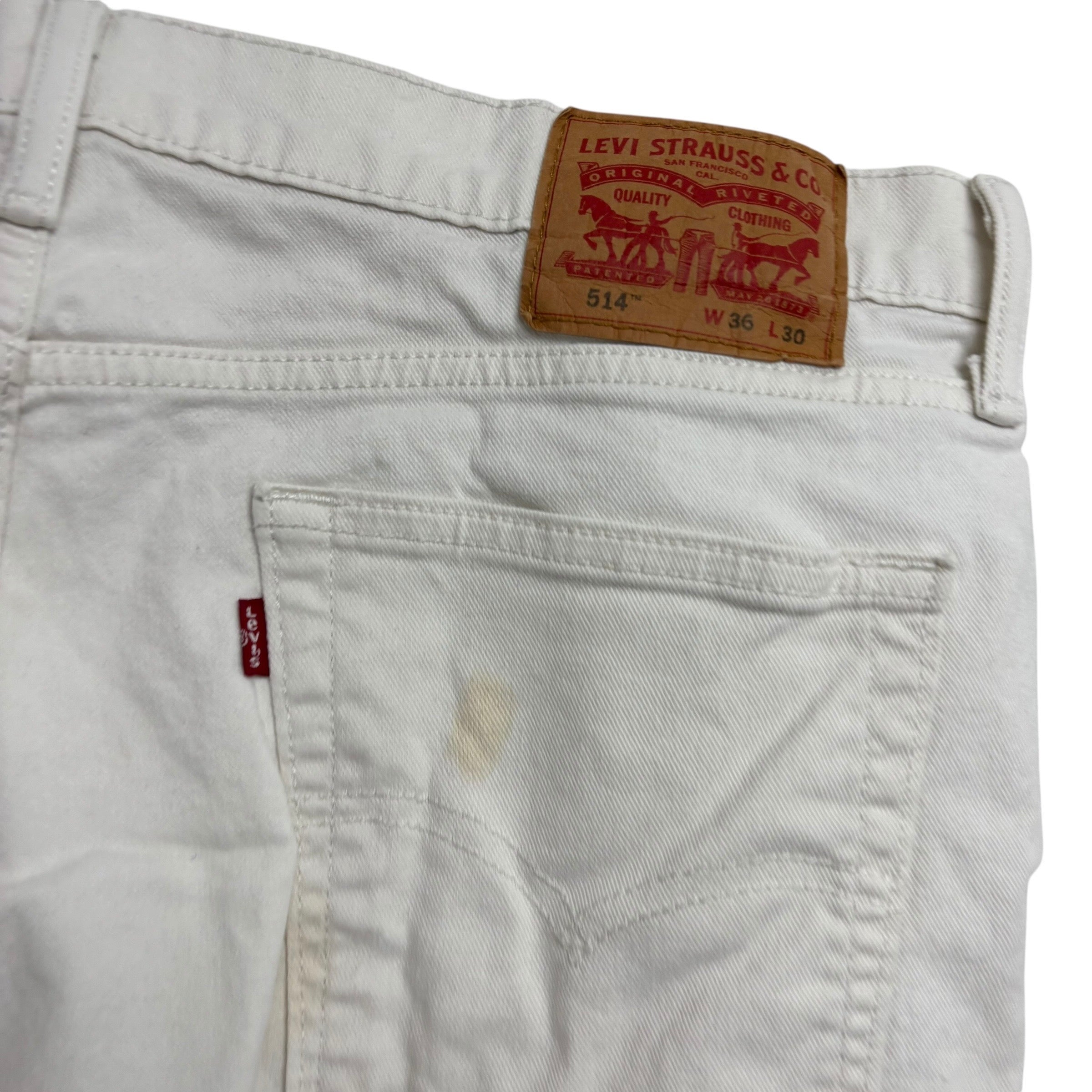 Levis 514 Jeans W36 L30 Mens White Regular Straight Fit Stretch Denim (F)
