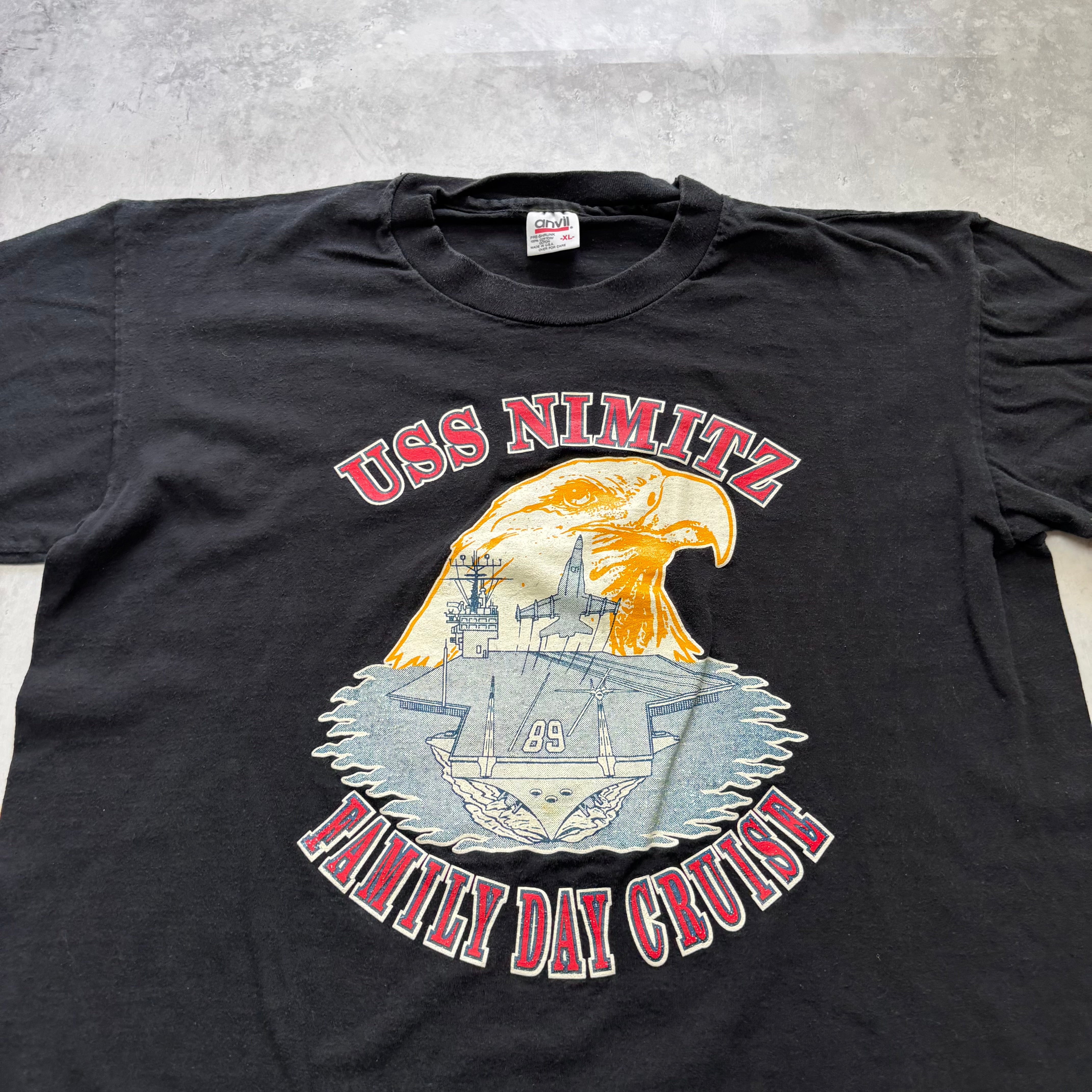 Vintage T Shirt Mens Large Black Single Stitch Graphic Print 90s USA Naval