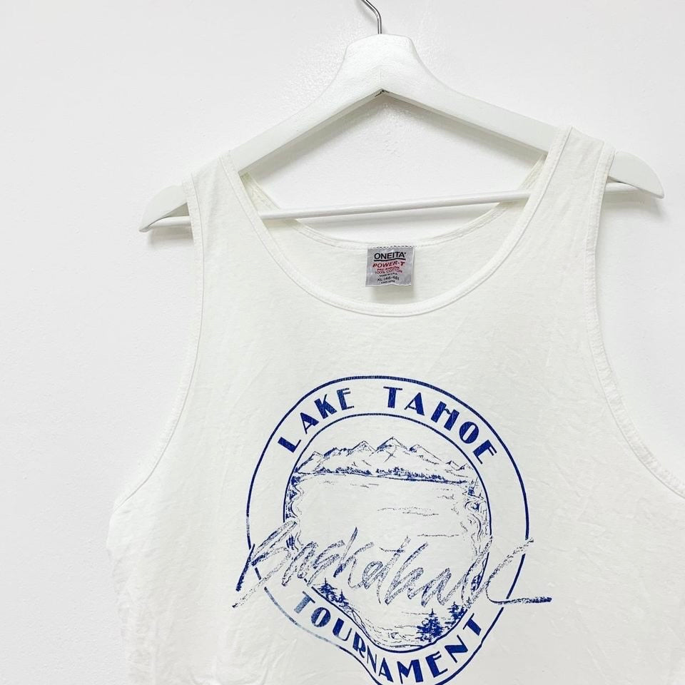 Vintage White Single Stitch 90s USA Graphic Tourist Singlet Vest X-Large